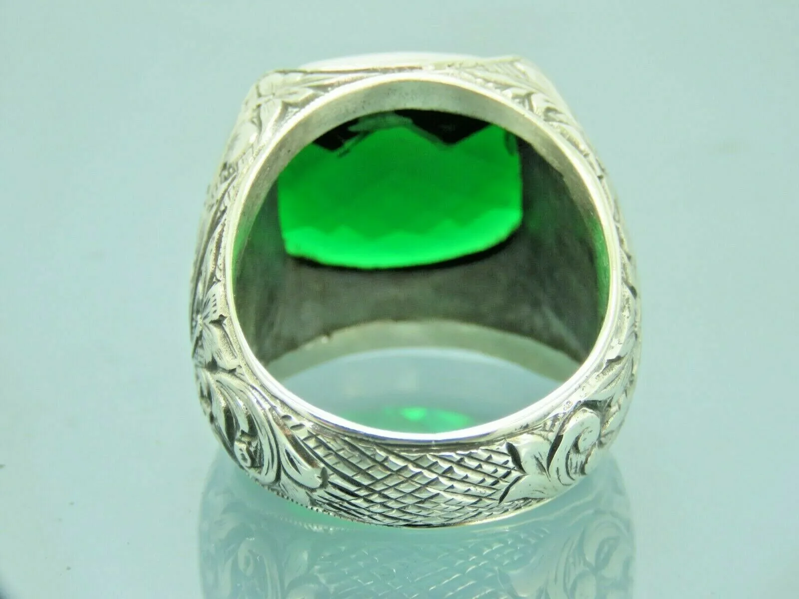 Turkish Handmade Jewelry 925 Sterling Silver Emerald Stone Mens Rings