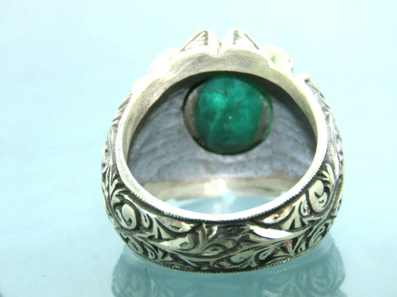 Turkish Handmade Jewelry 925 Sterling Silver Emerald Stone Mens Rings