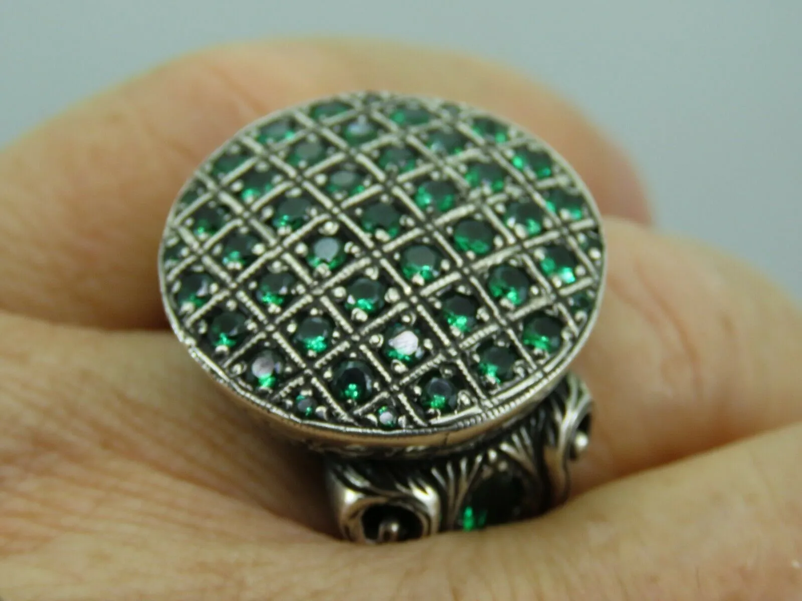 Turkish Handmade Jewelry 925 Sterling Silver Emerald Stone Mens Rings
