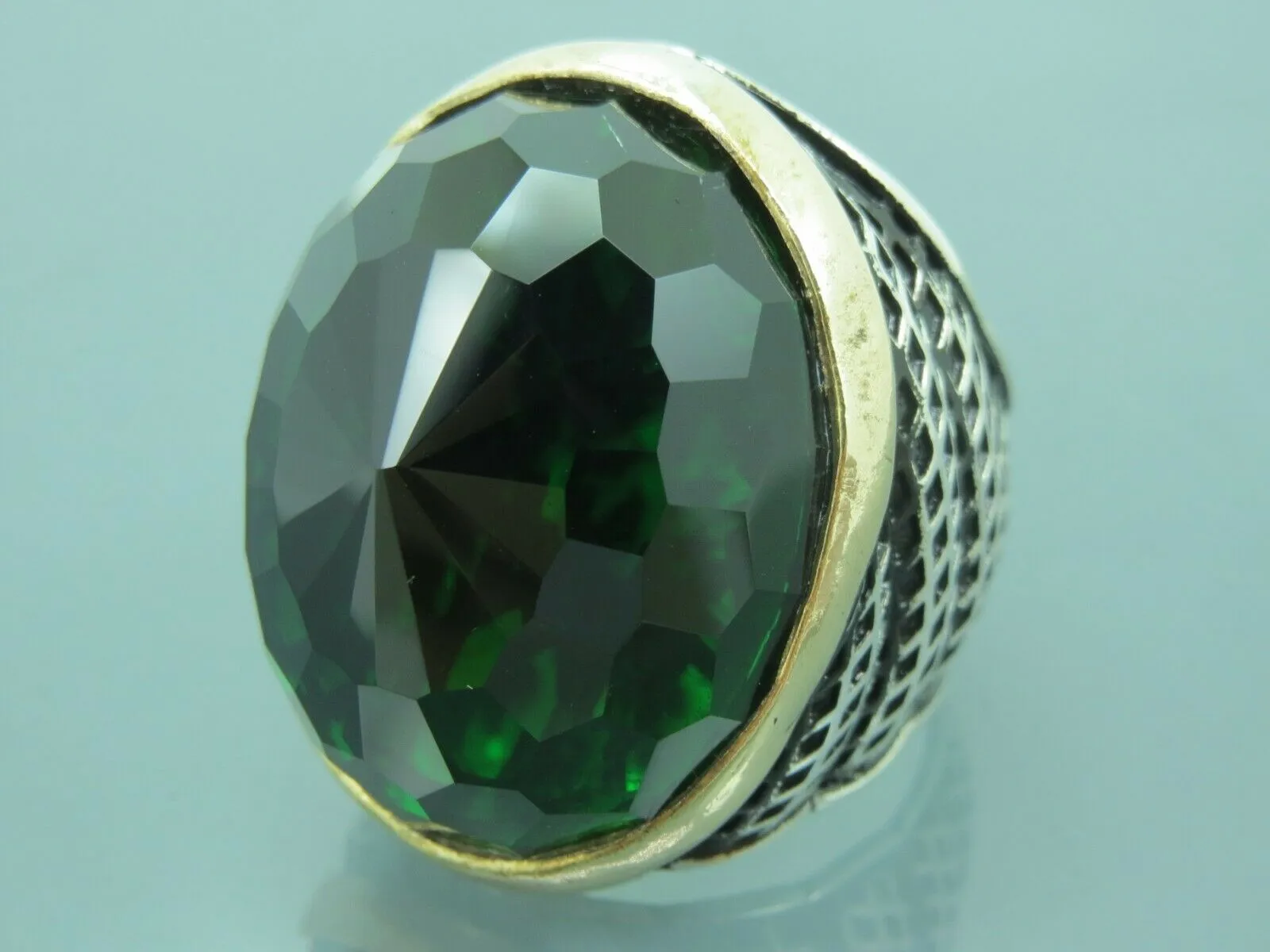 Turkish Handmade Jewelry 925 Sterling Silver Emerald Stone Mens Rings