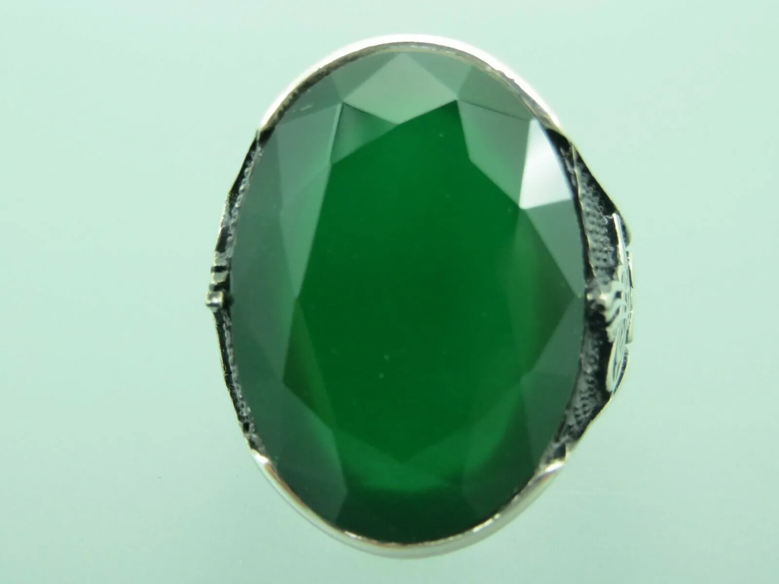 Turkish Handmade Jewelry 925 Sterling Silver Emerald Stone Mens Rings