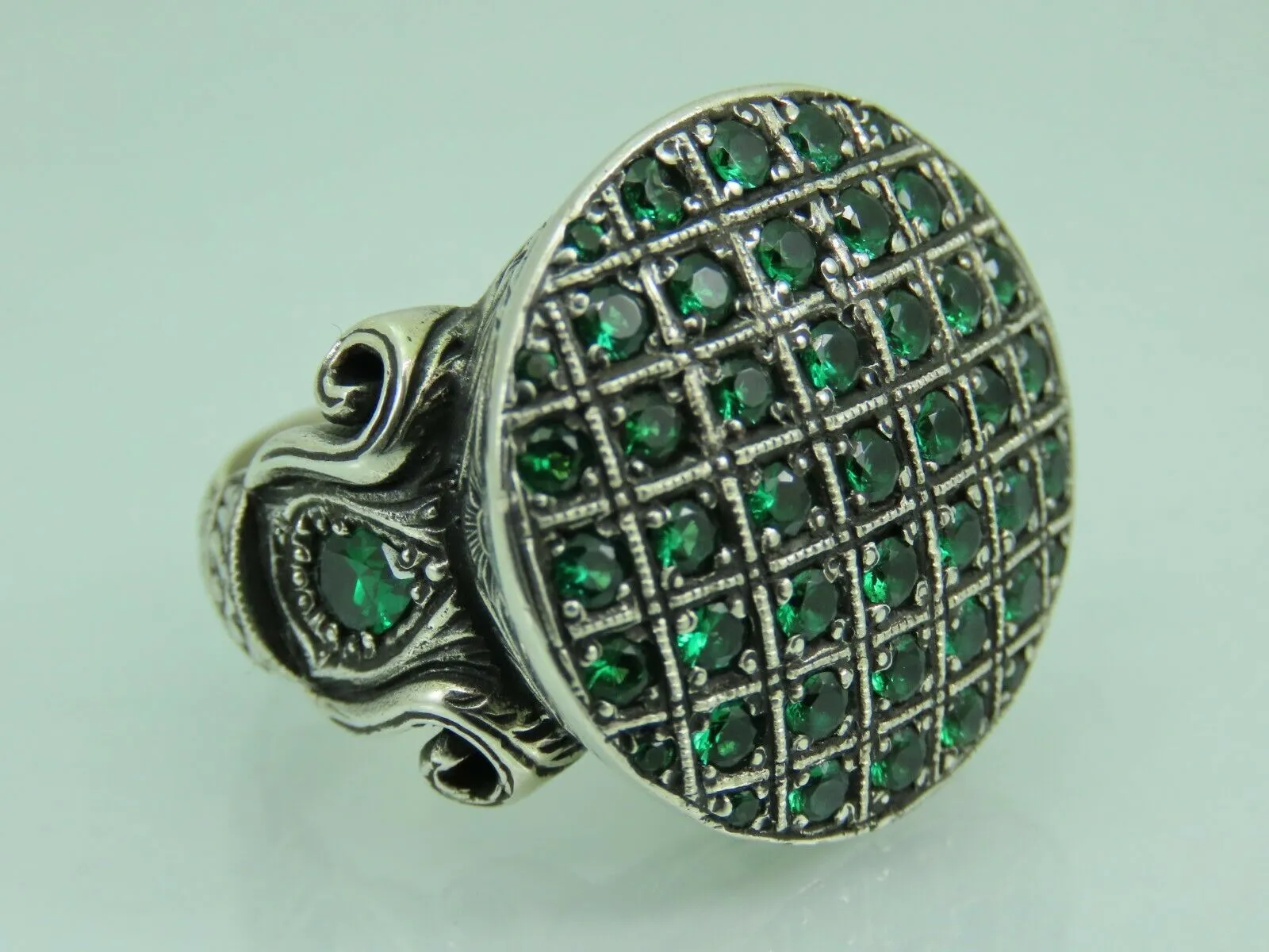 Turkish Handmade Jewelry 925 Sterling Silver Emerald Stone Mens Rings