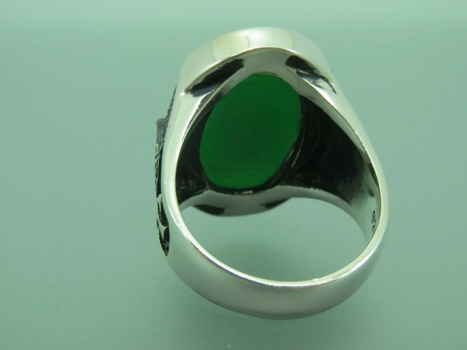 Turkish Handmade Jewelry 925 Sterling Silver Emerald Stone Mens Rings