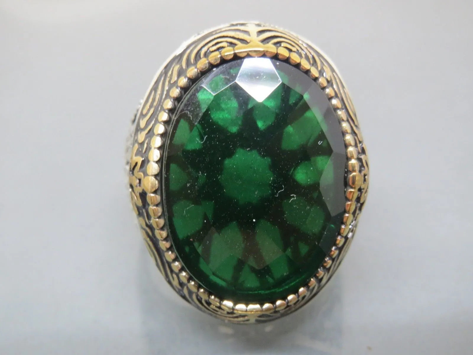 Turkish Handmade Jewelry 925 Sterling Silver Emerald Stone Mens Rings