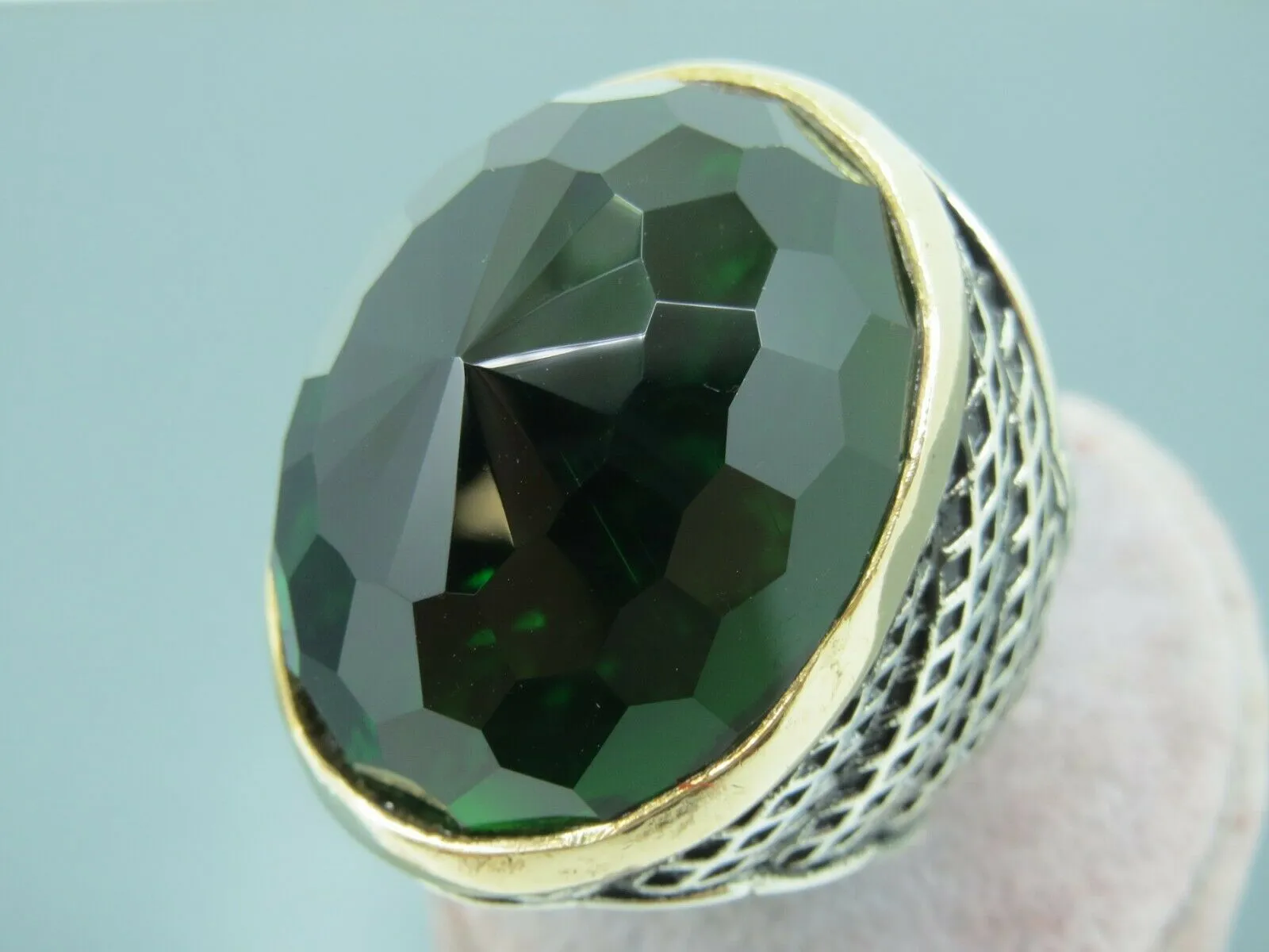 Turkish Handmade Jewelry 925 Sterling Silver Emerald Stone Mens Rings