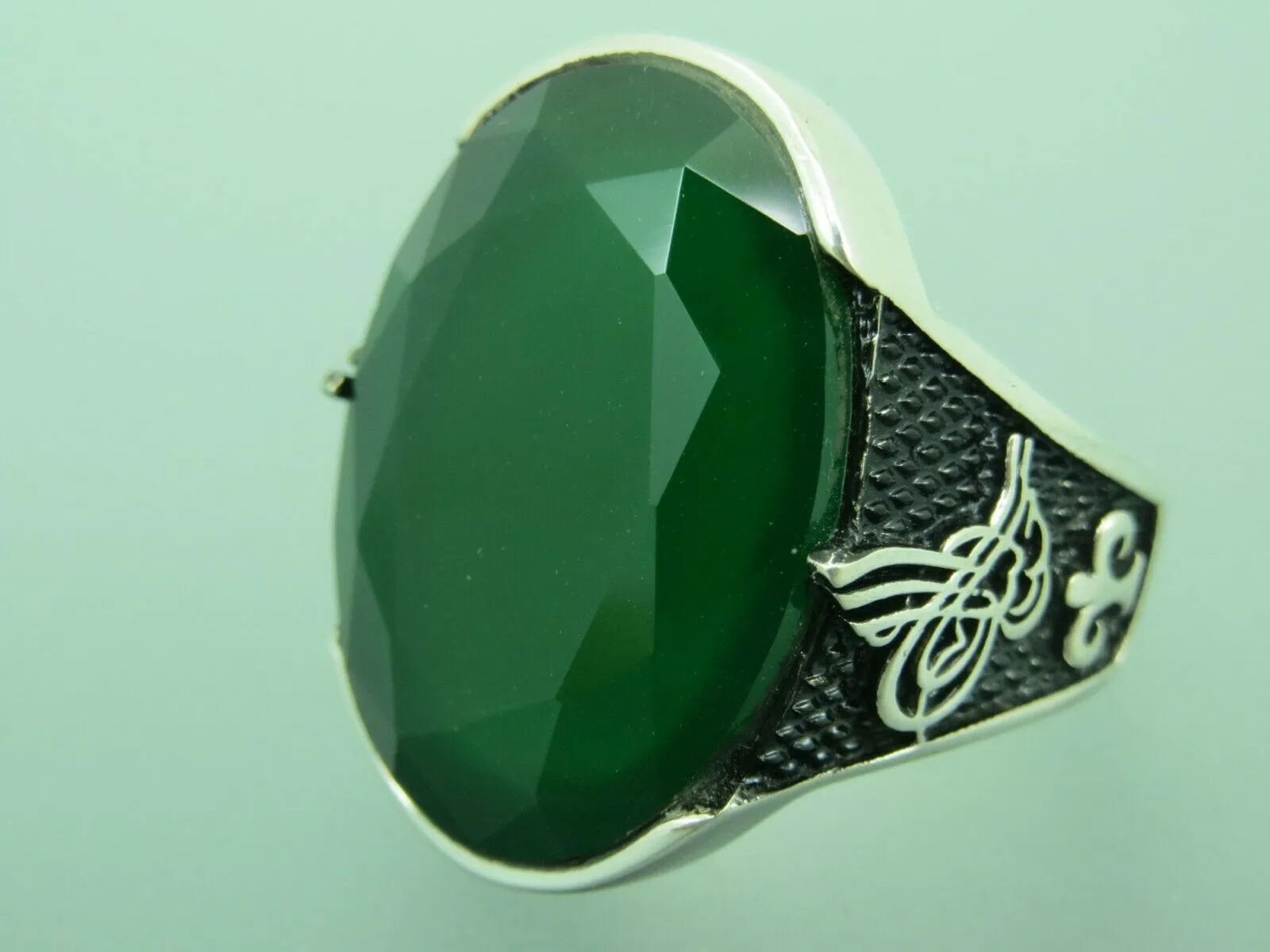 Turkish Handmade Jewelry 925 Sterling Silver Emerald Stone Mens Rings