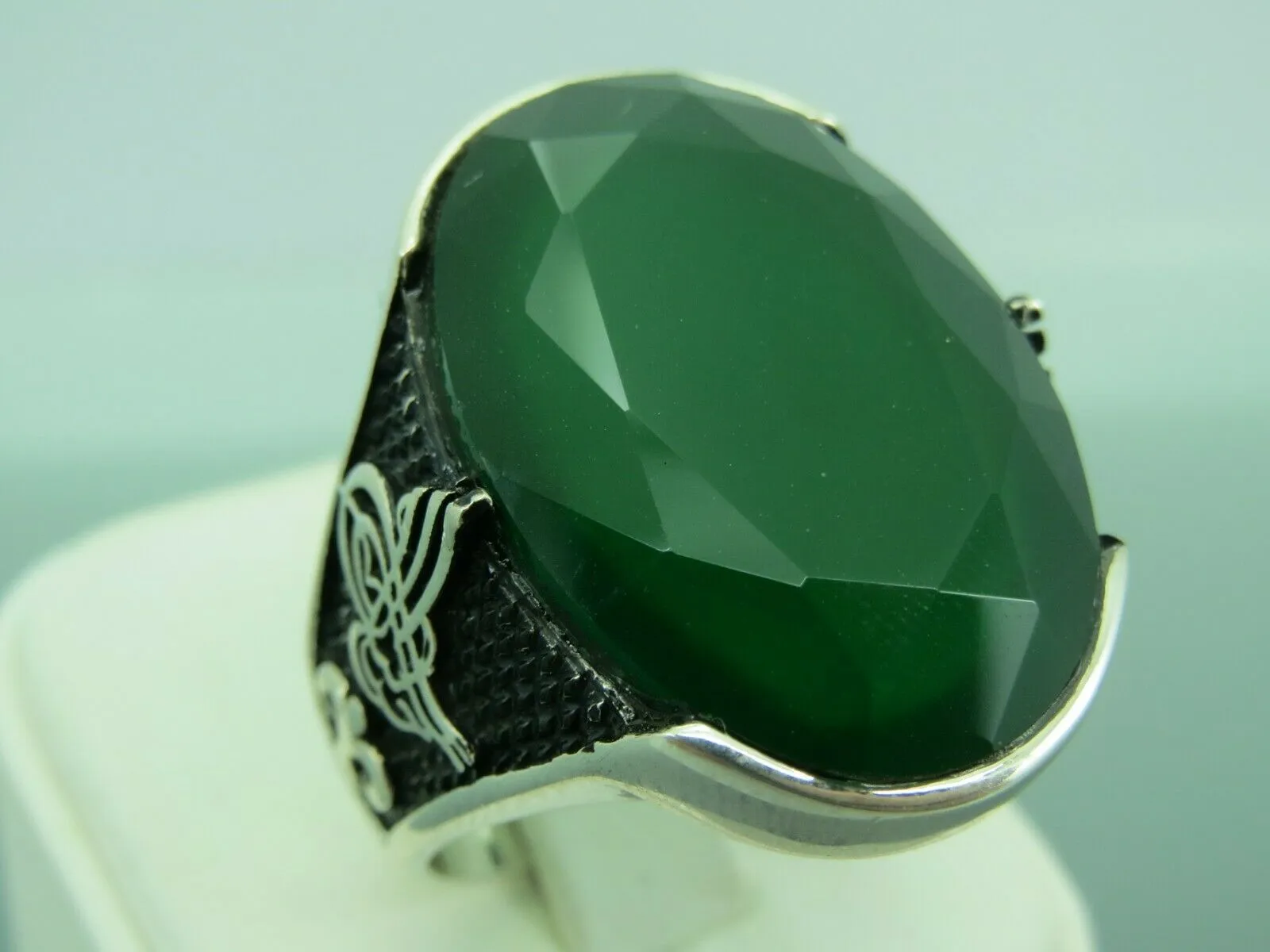 Turkish Handmade Jewelry 925 Sterling Silver Emerald Stone Mens Rings