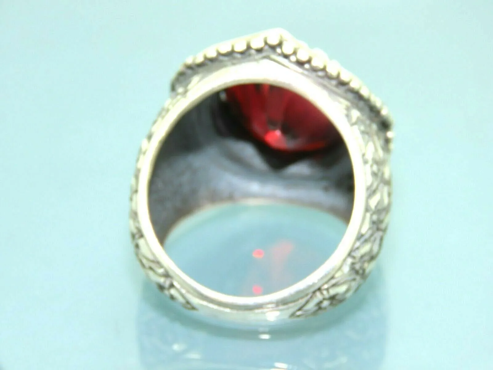 Turkish Handmade Jewelry 925 Sterling Silver Garnet Stone Engraved Mens Rings