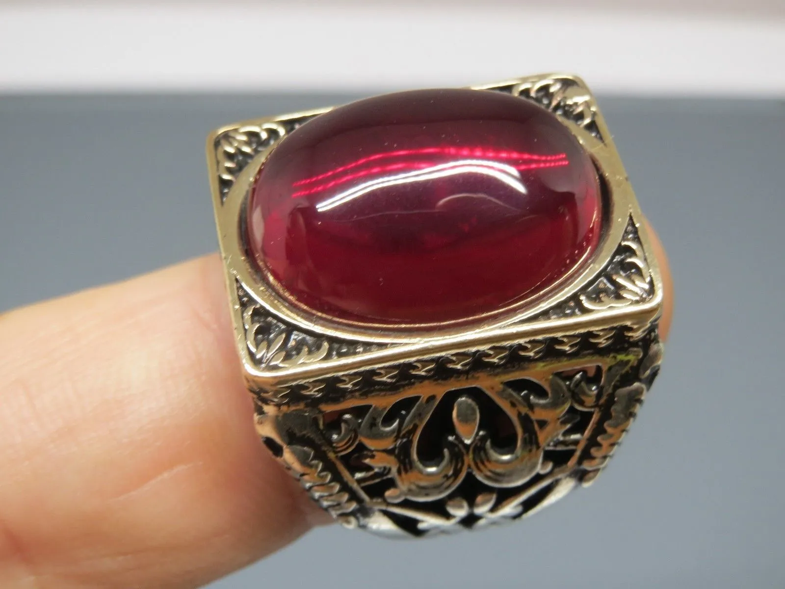 Turkish Handmade Jewelry 925 Sterling Silver Garnet Stone Mens Rings