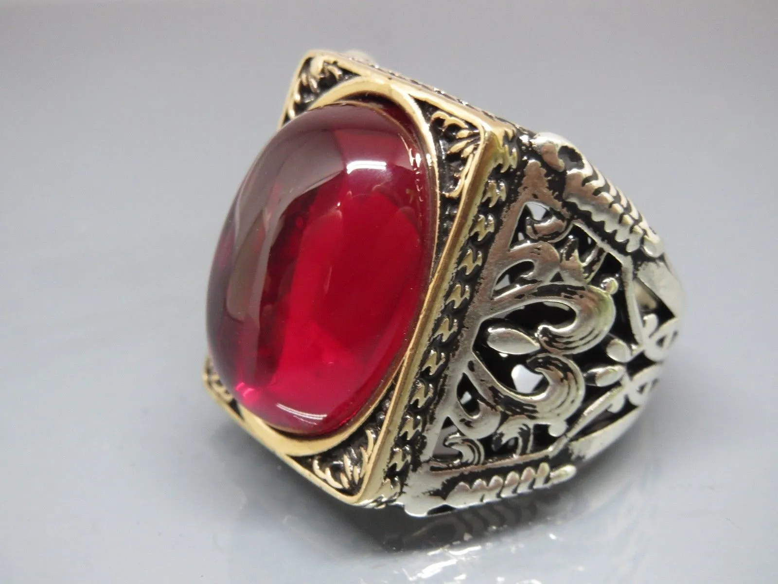 Turkish Handmade Jewelry 925 Sterling Silver Garnet Stone Mens Rings