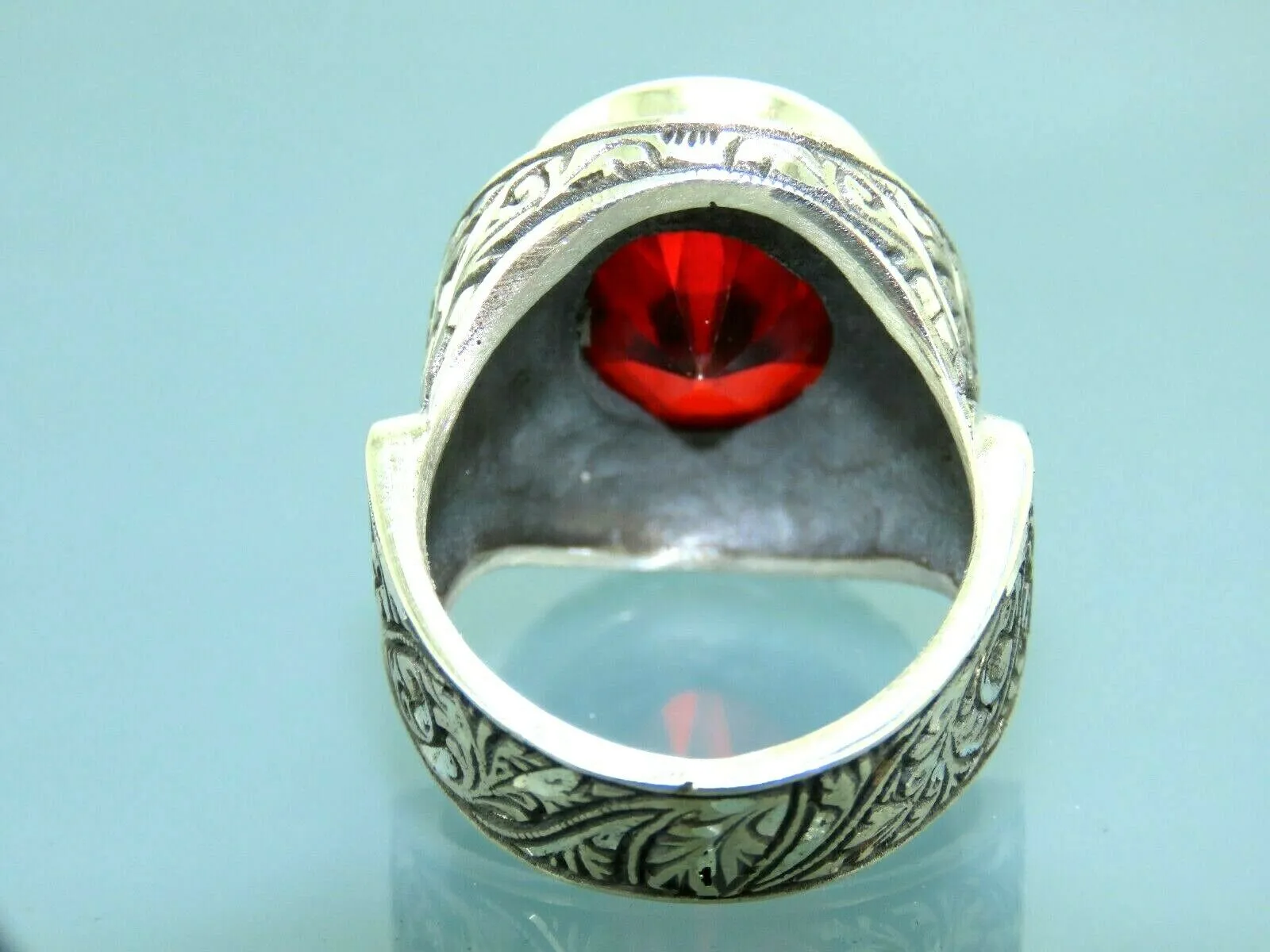 Turkish Handmade Jewelry 925 Sterling Silver Garnet Stone Mens Rings