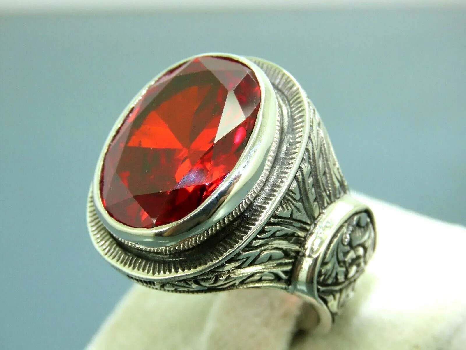 Turkish Handmade Jewelry 925 Sterling Silver Garnet Stone Mens Rings