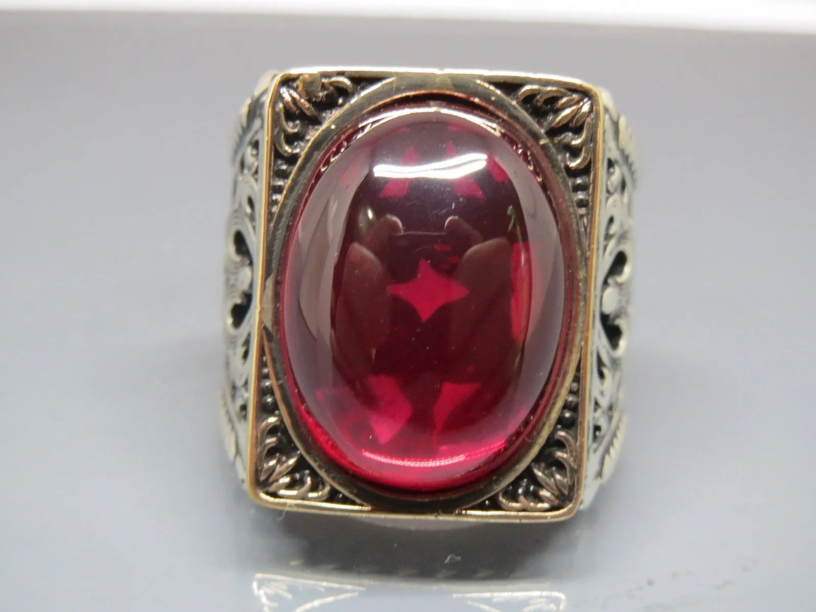 Turkish Handmade Jewelry 925 Sterling Silver Garnet Stone Mens Rings