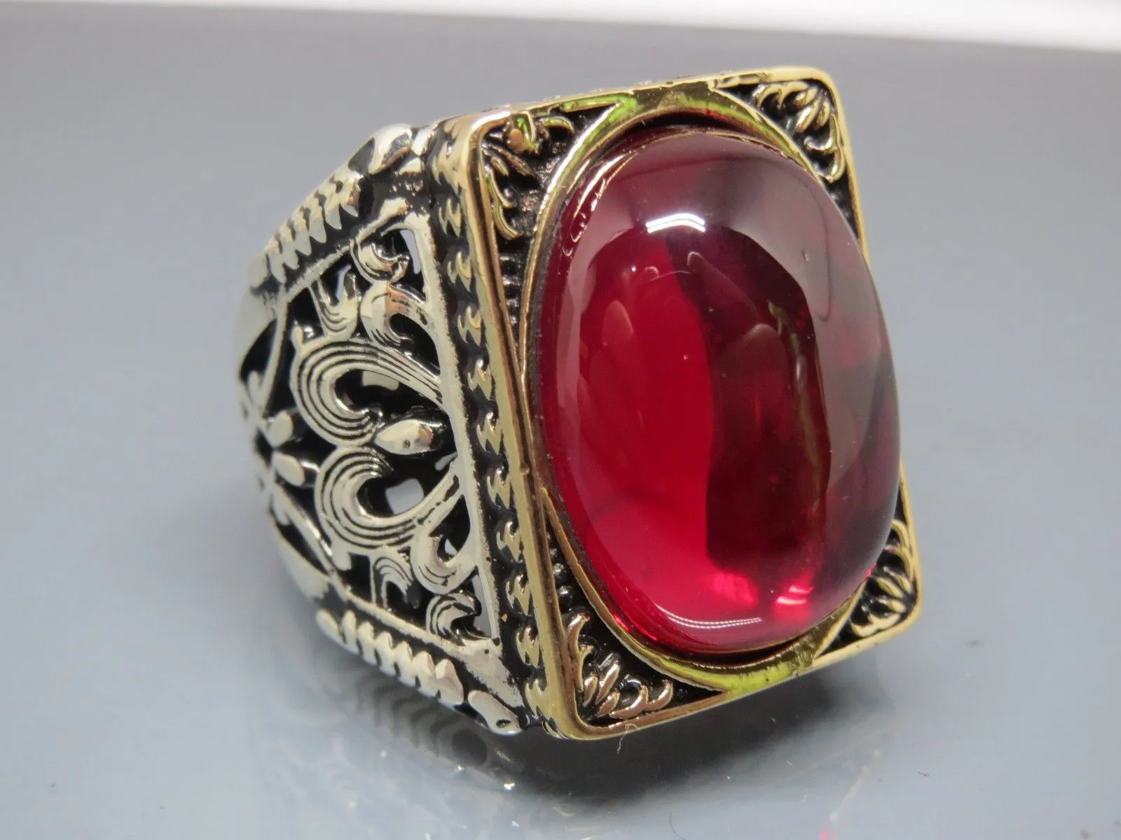 Turkish Handmade Jewelry 925 Sterling Silver Garnet Stone Mens Rings