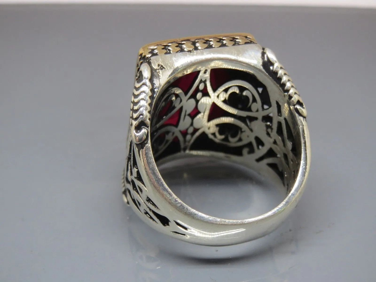 Turkish Handmade Jewelry 925 Sterling Silver Garnet Stone Mens Rings