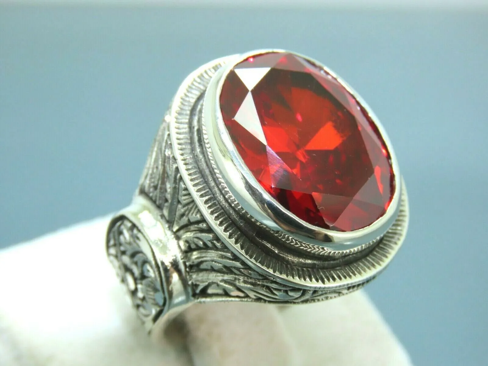 Turkish Handmade Jewelry 925 Sterling Silver Garnet Stone Mens Rings