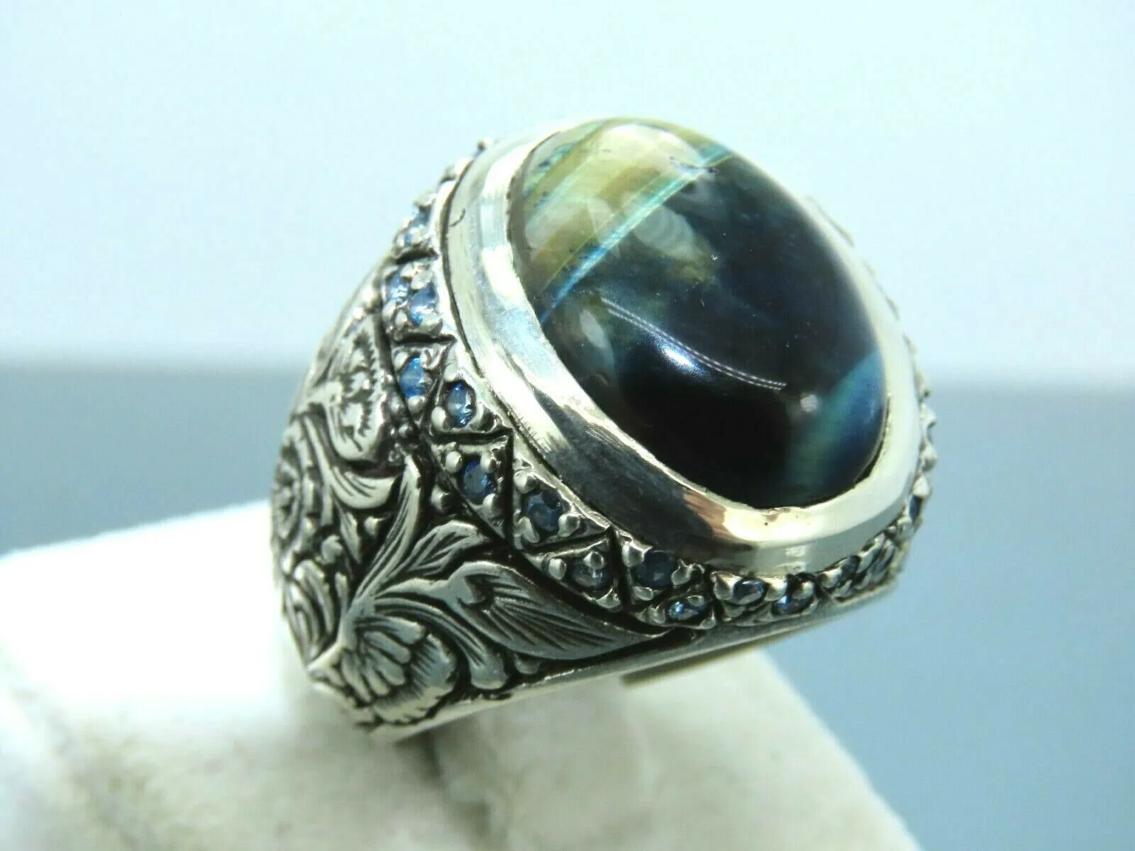 Turkish Handmade Jewelry 925 Sterling Silver Labradorite Stone Men's Rings