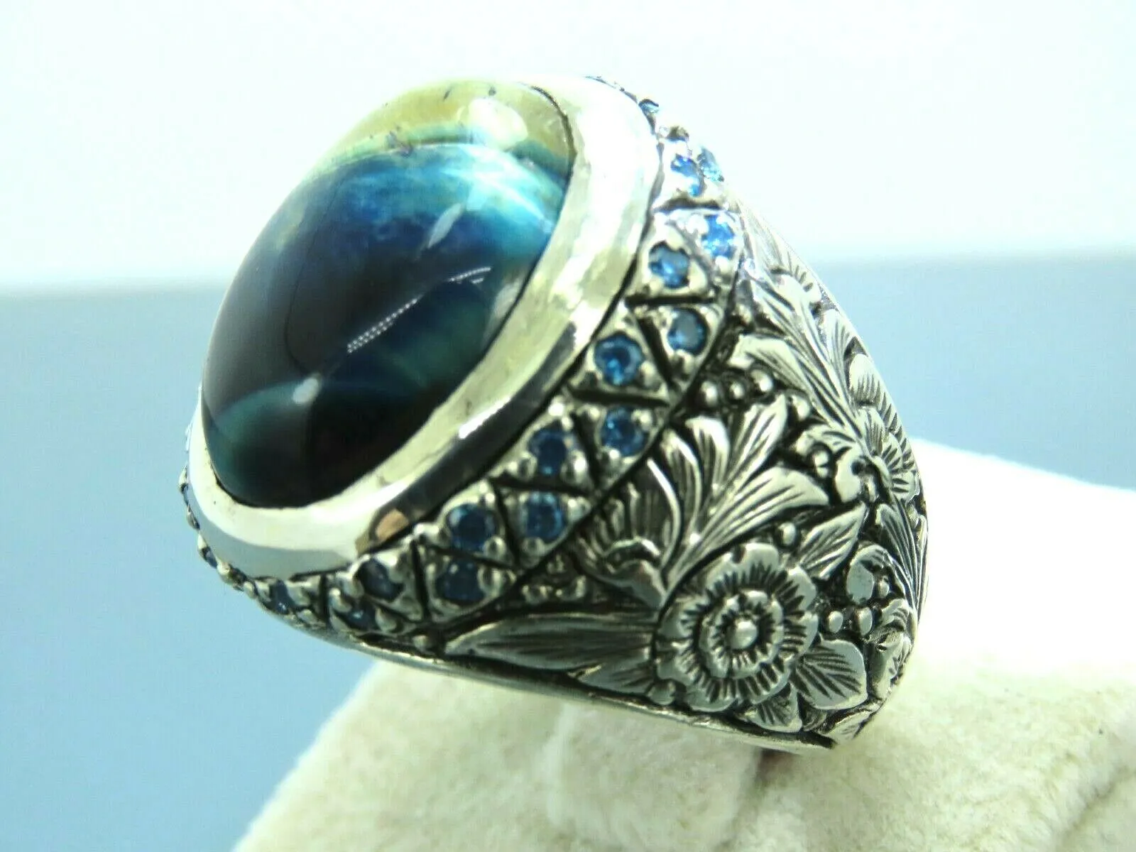 Turkish Handmade Jewelry 925 Sterling Silver Labradorite Stone Men's Rings