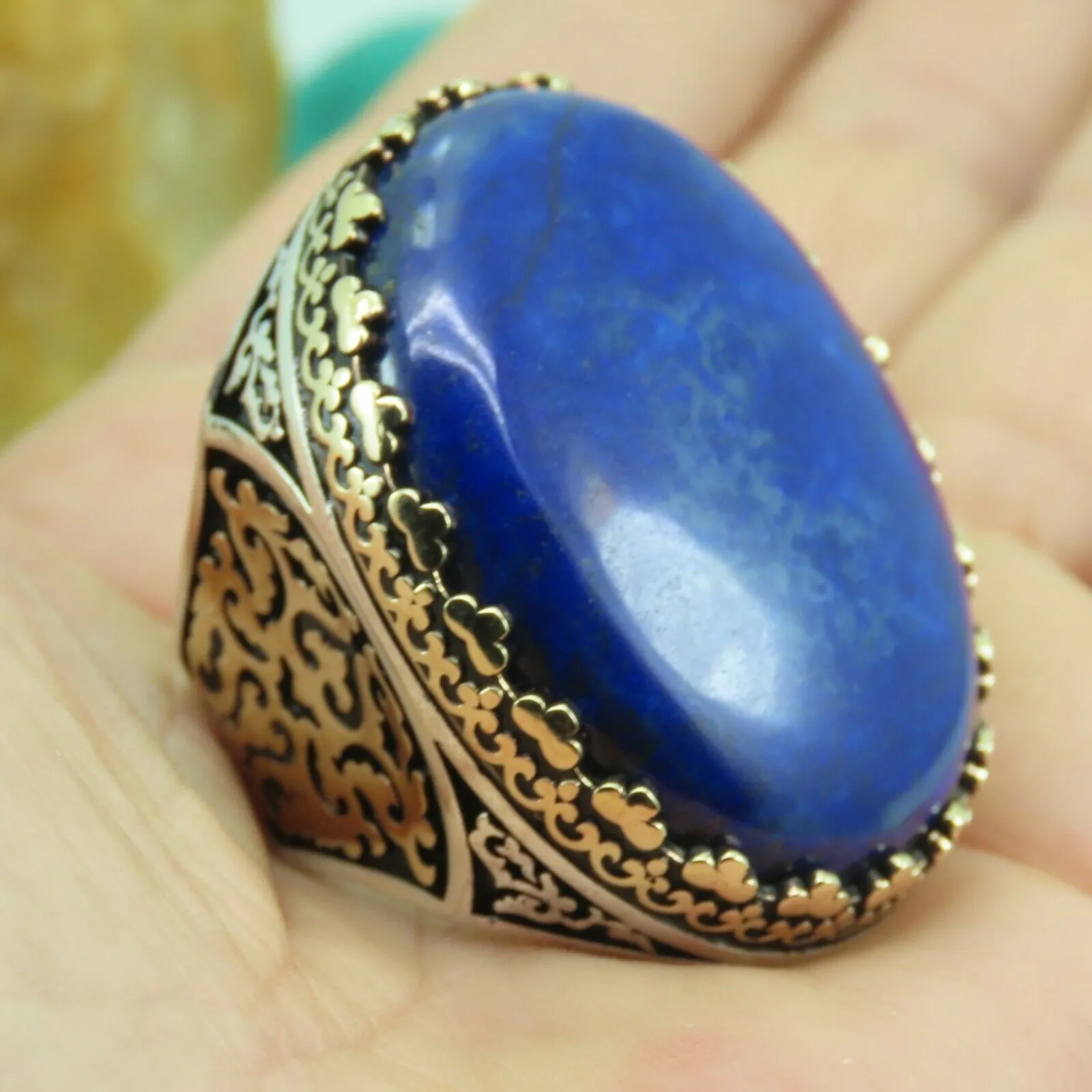 Turkish Handmade Jewelry 925 Sterling Silver Lapis Stone Mens Rings