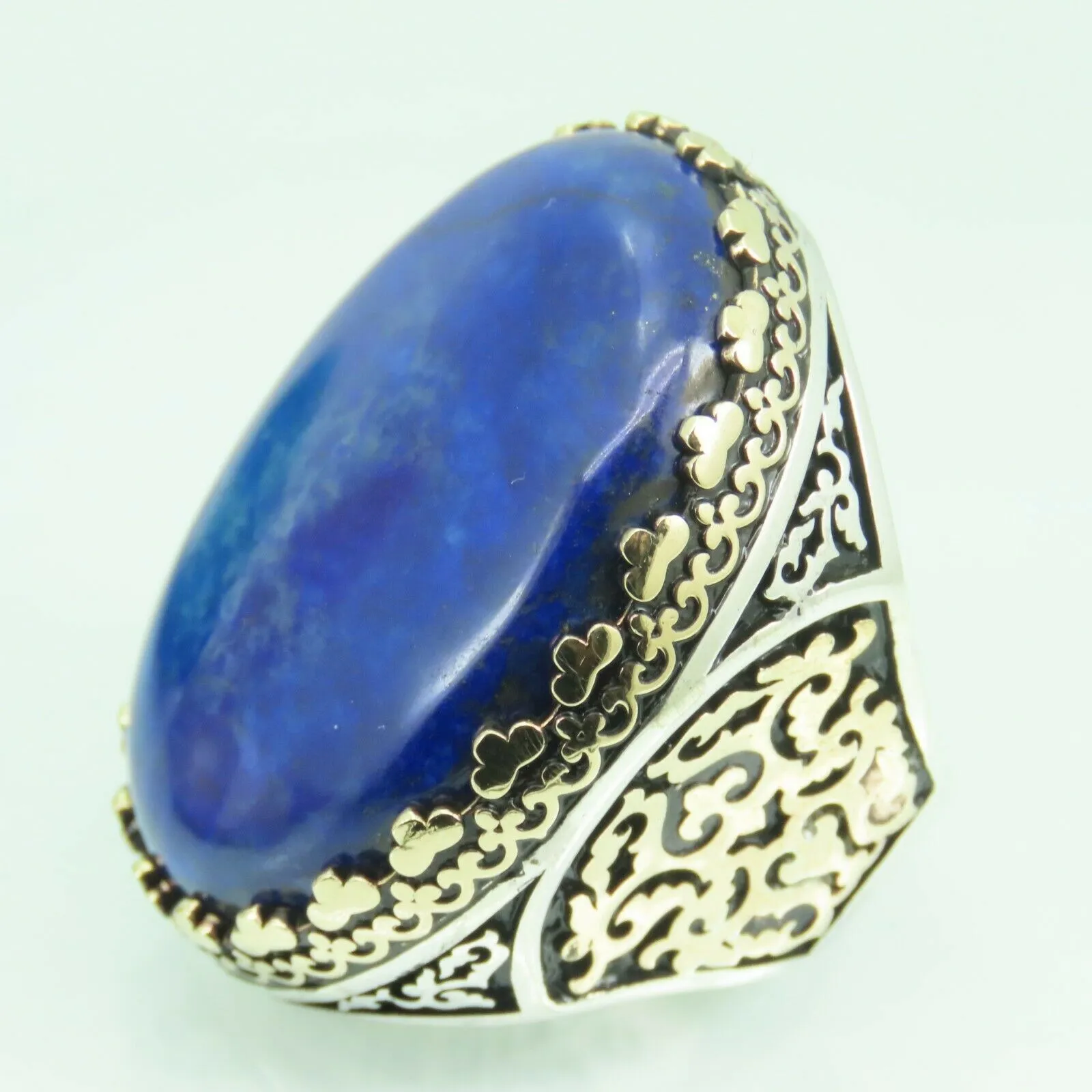 Turkish Handmade Jewelry 925 Sterling Silver Lapis Stone Mens Rings