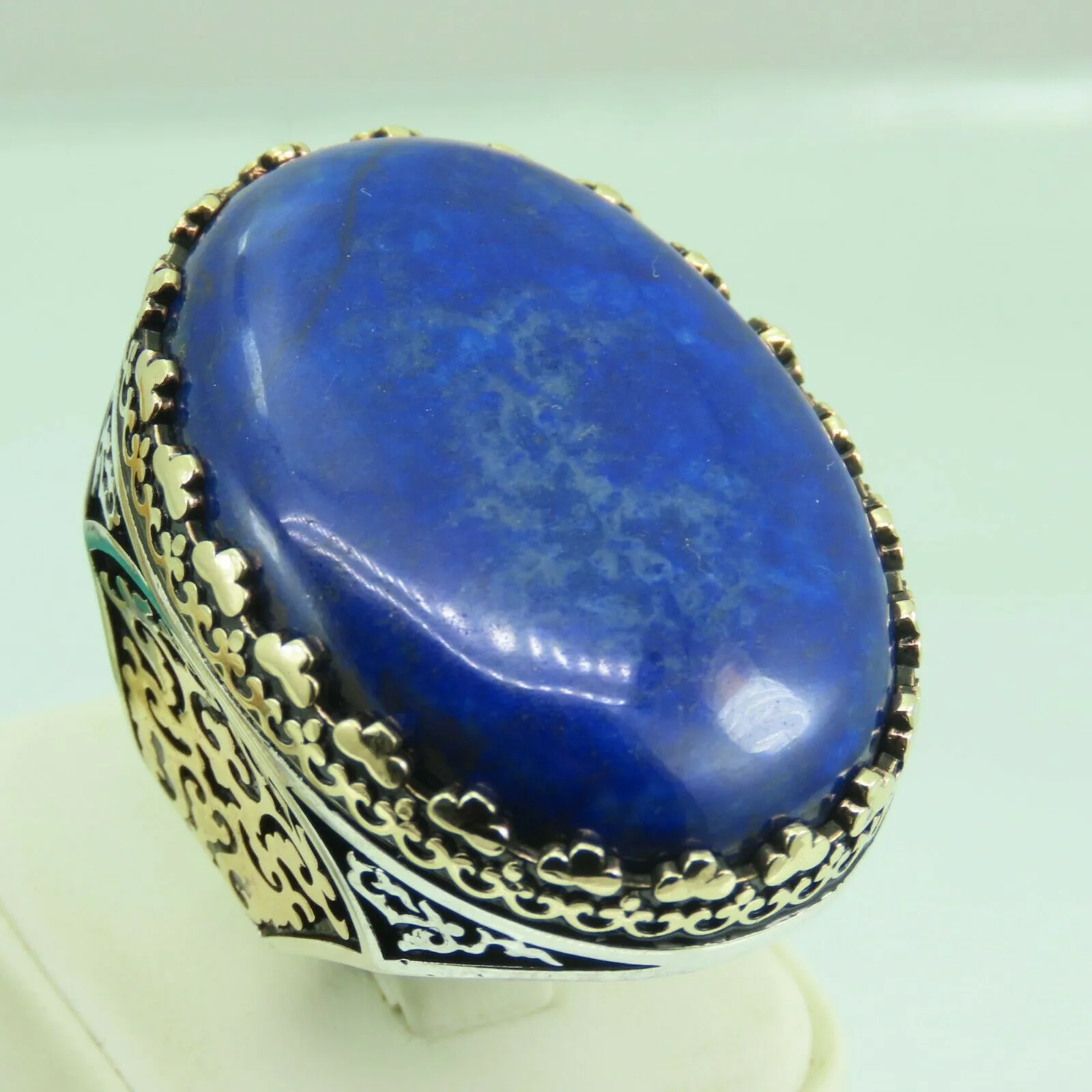 Turkish Handmade Jewelry 925 Sterling Silver Lapis Stone Mens Rings