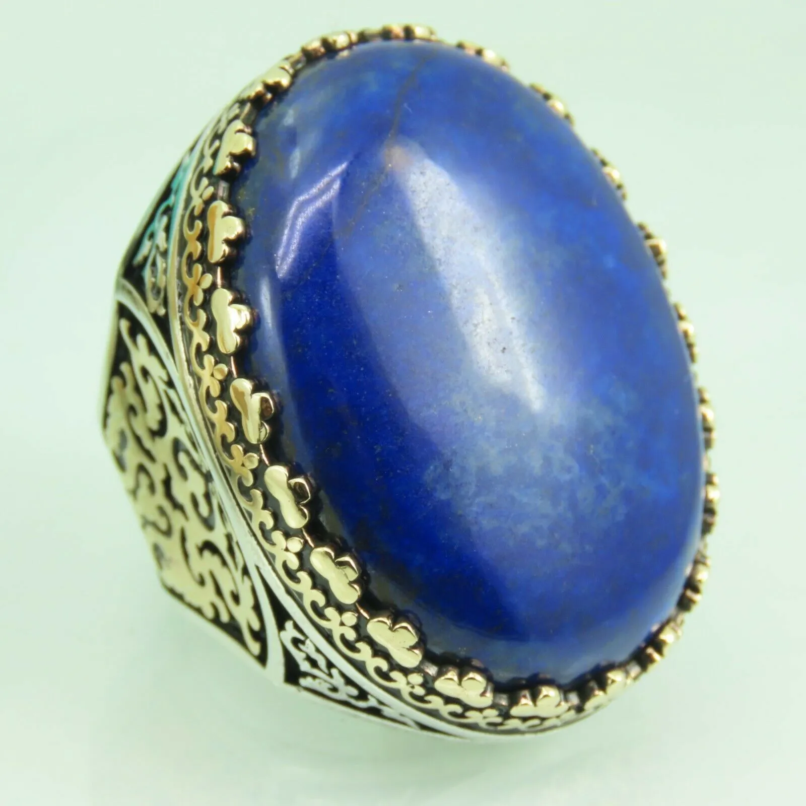 Turkish Handmade Jewelry 925 Sterling Silver Lapis Stone Mens Rings