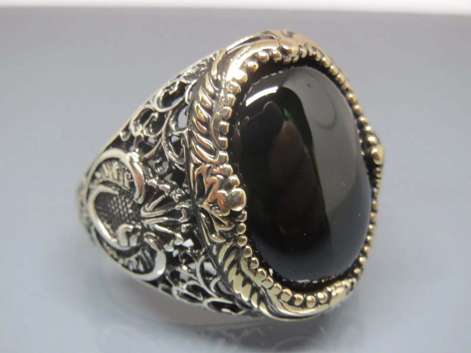 Turkish Handmade Jewelry 925 Sterling Silver Onyx Stone Mens Rings
