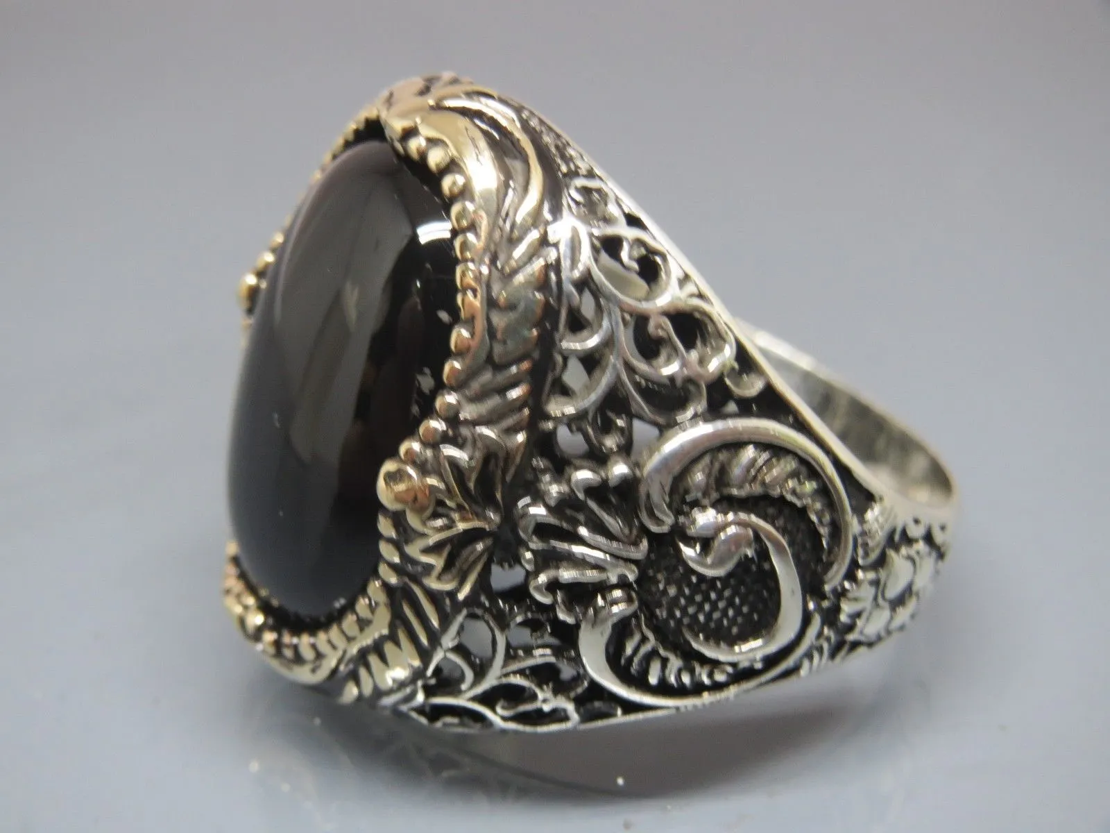 Turkish Handmade Jewelry 925 Sterling Silver Onyx Stone Mens Rings