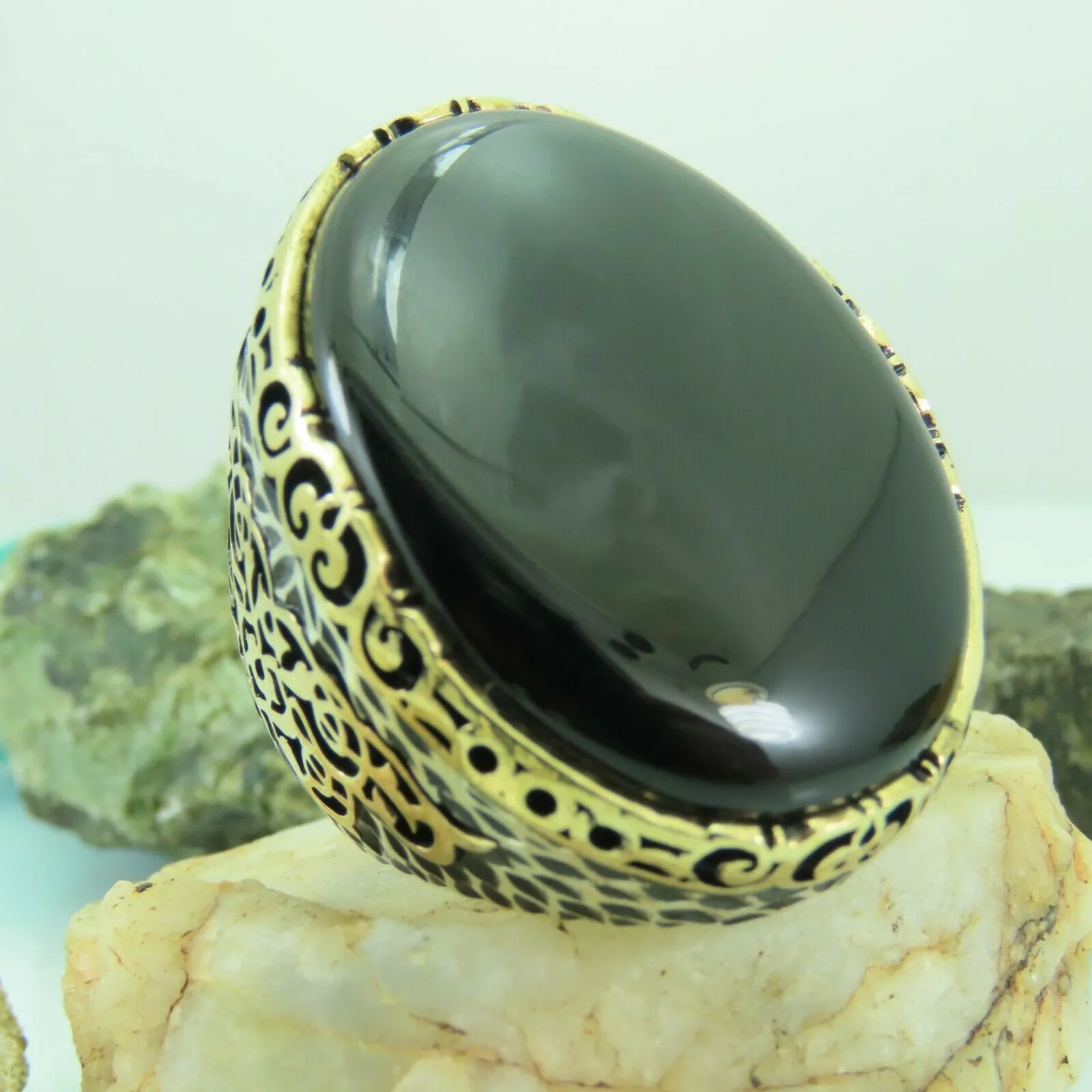 Turkish Handmade Jewelry 925 Sterling Silver Onyx Stone Mens Rings