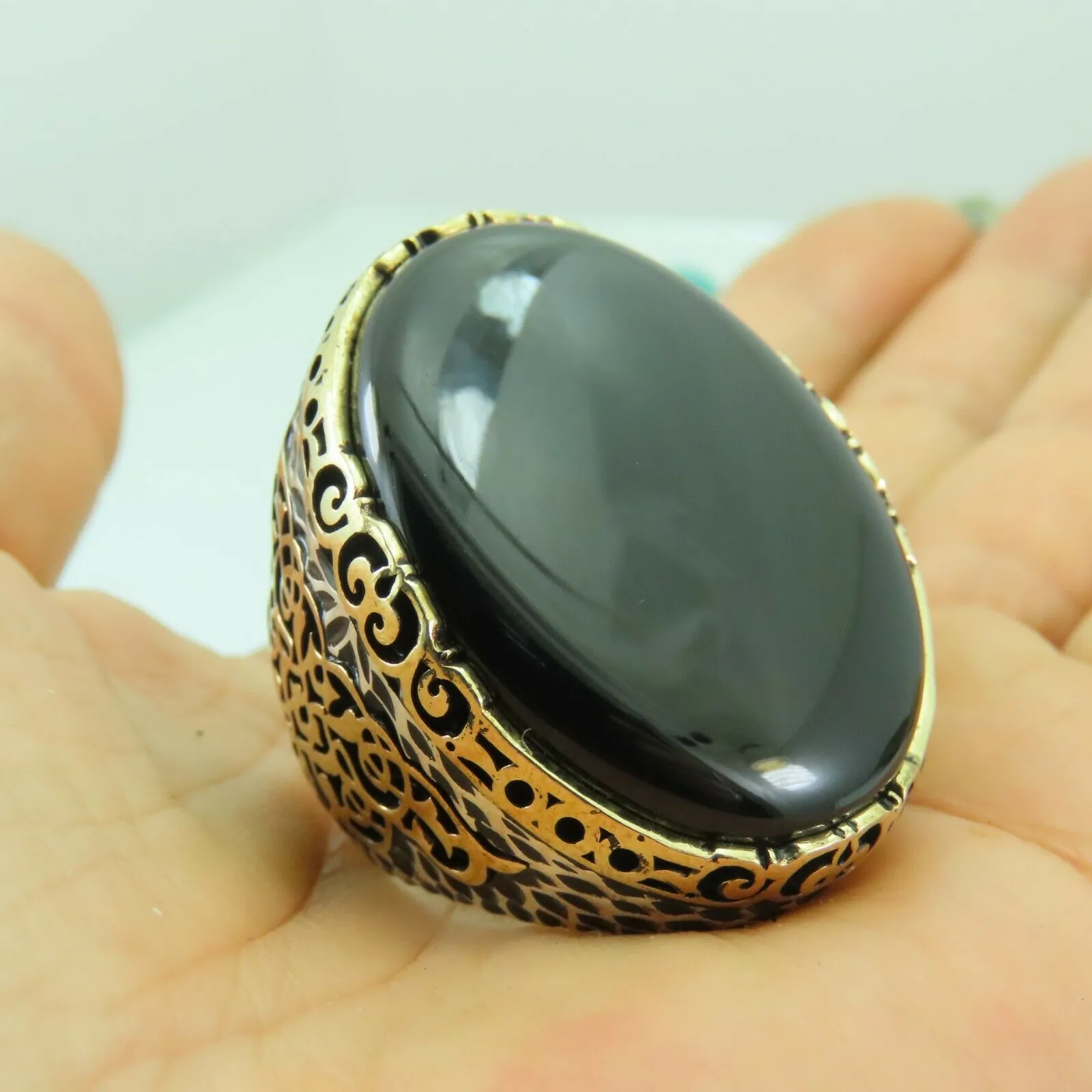 Turkish Handmade Jewelry 925 Sterling Silver Onyx Stone Mens Rings