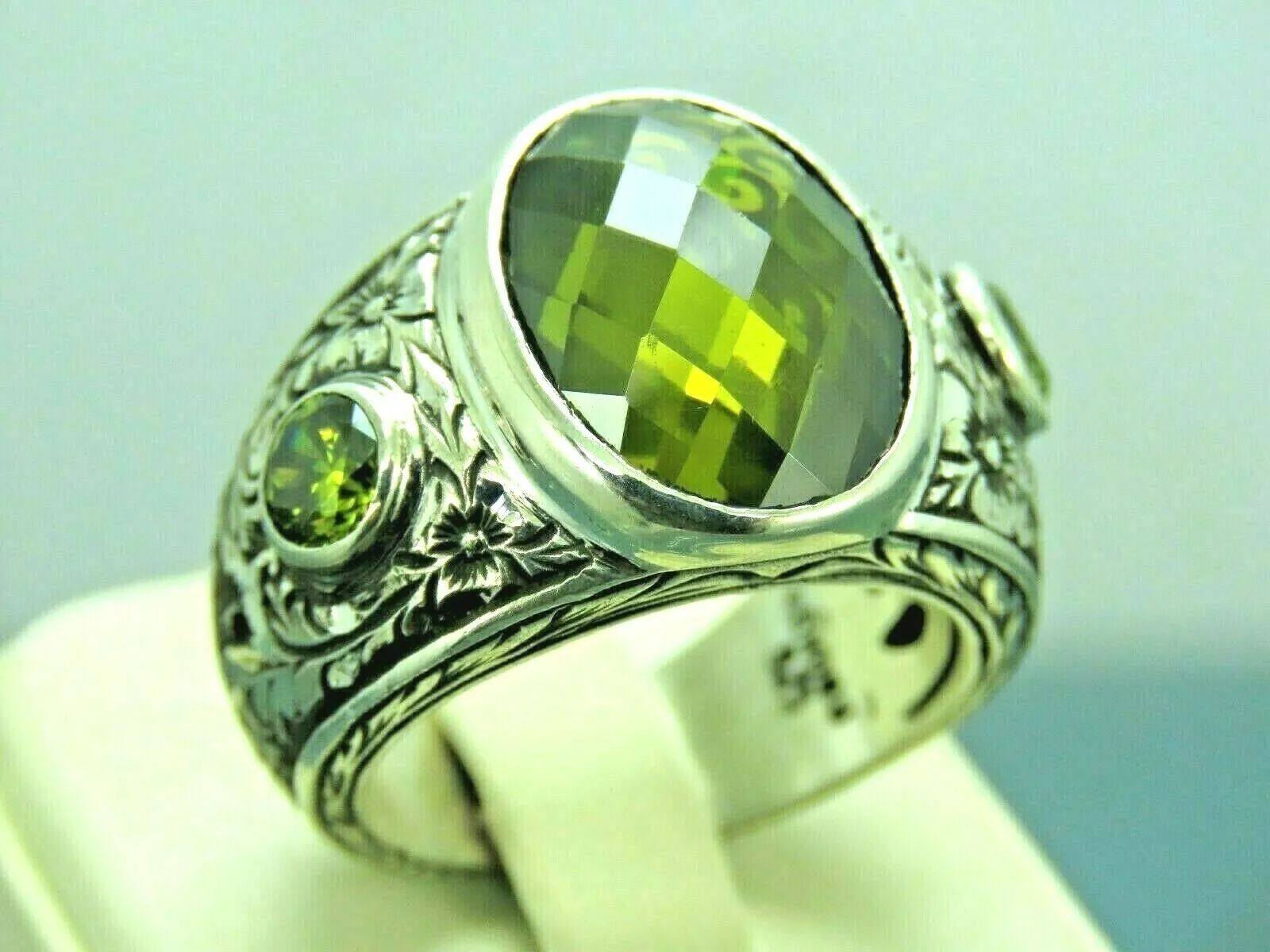 Turkish Handmade Jewelry 925 Sterling Silver Peridot Stone Men's Rings