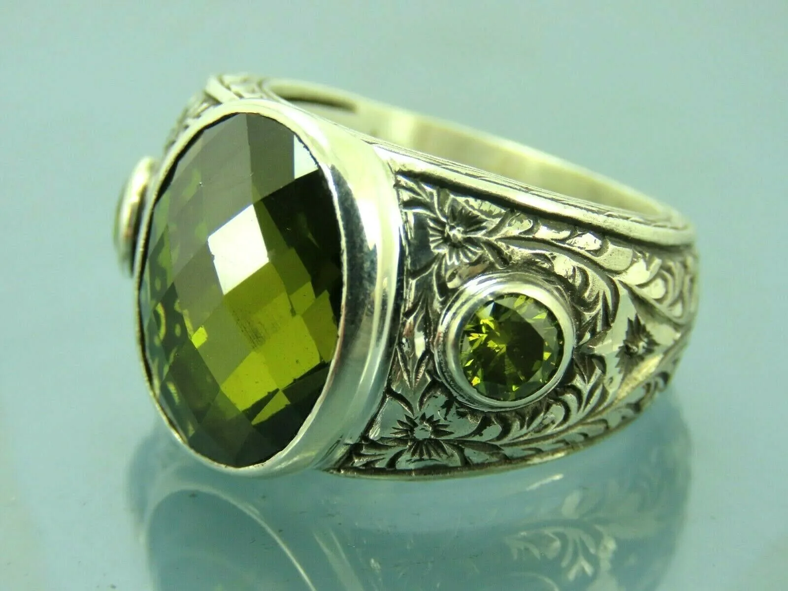 Turkish Handmade Jewelry 925 Sterling Silver Peridot Stone Men's Rings