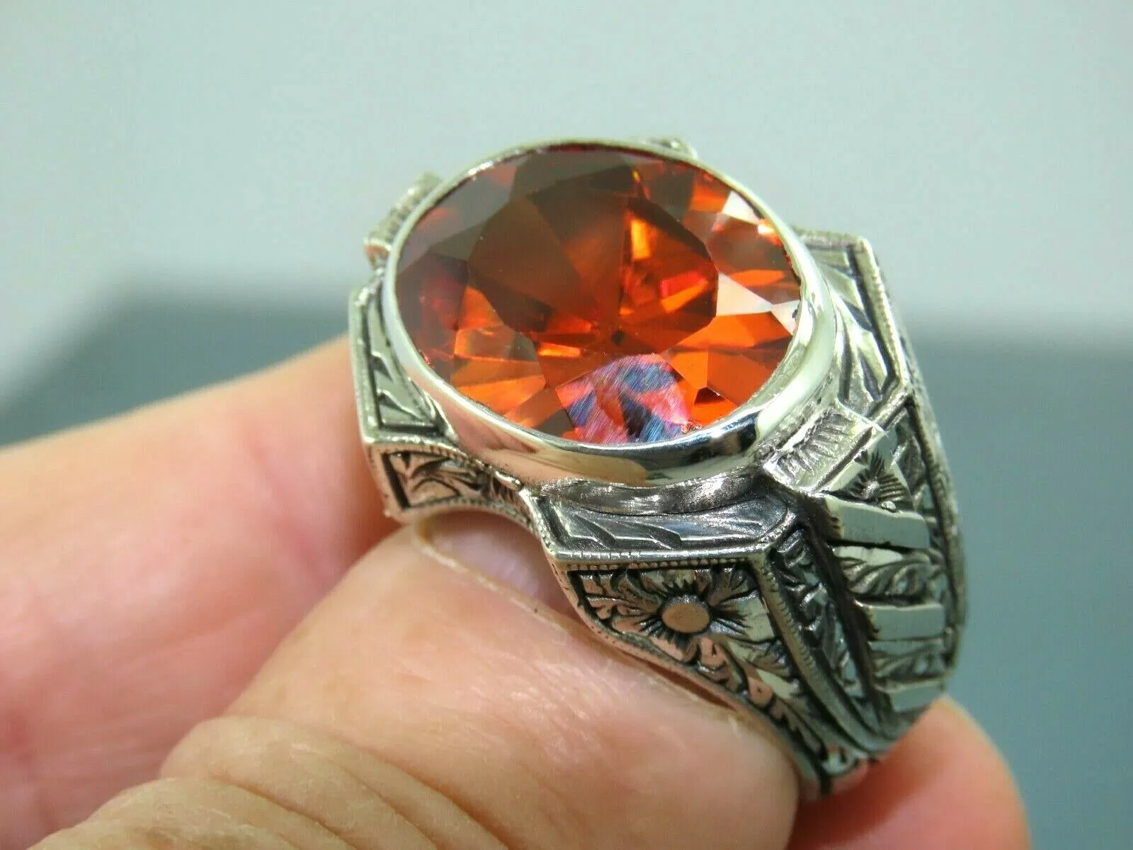 Turkish Handmade Jewelry 925 Sterling Silver Quartz Stone Mens Rings