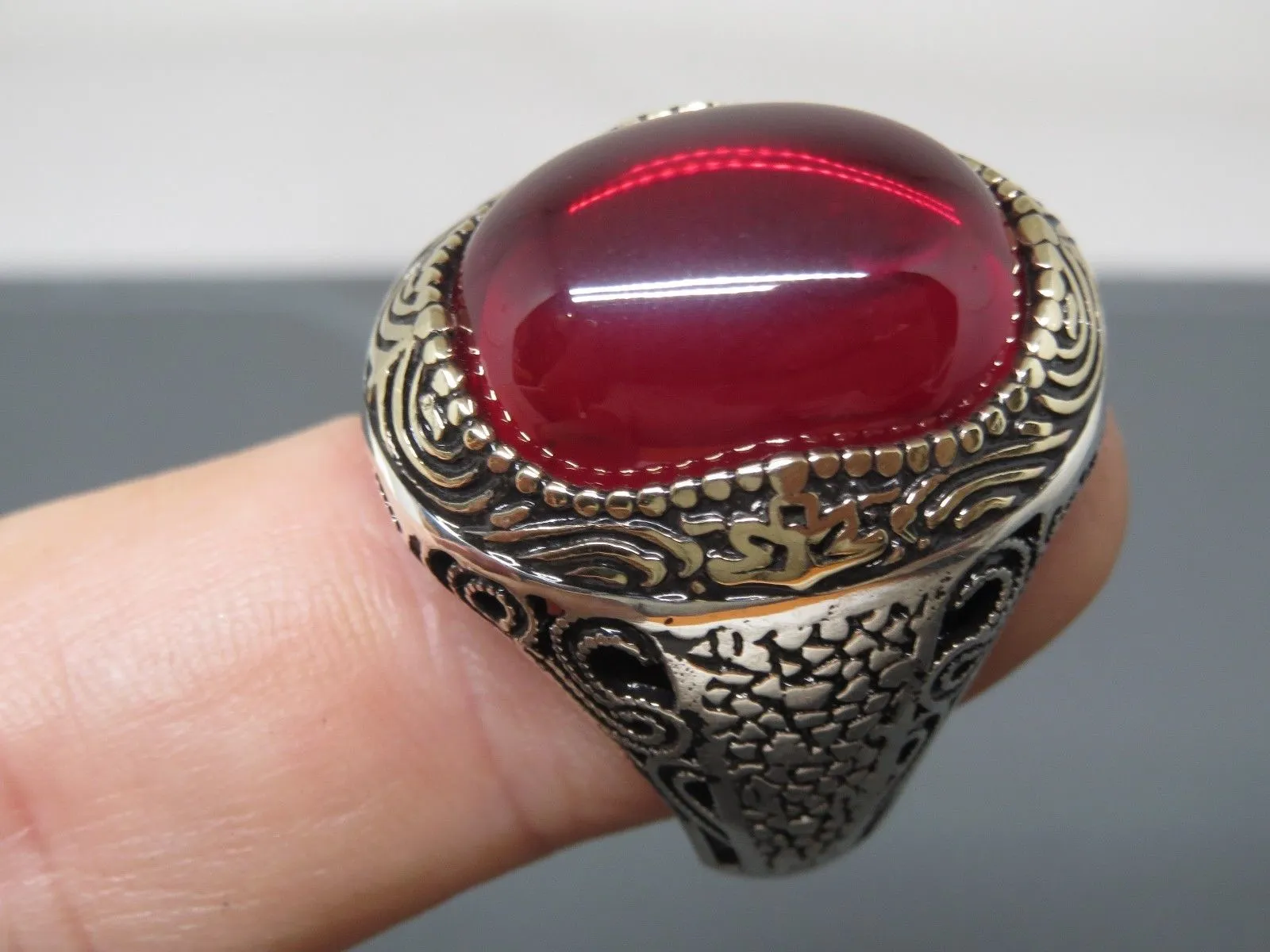 Turkish Handmade Jewelry 925 Sterling Silver Ruby Stone Mens Rings