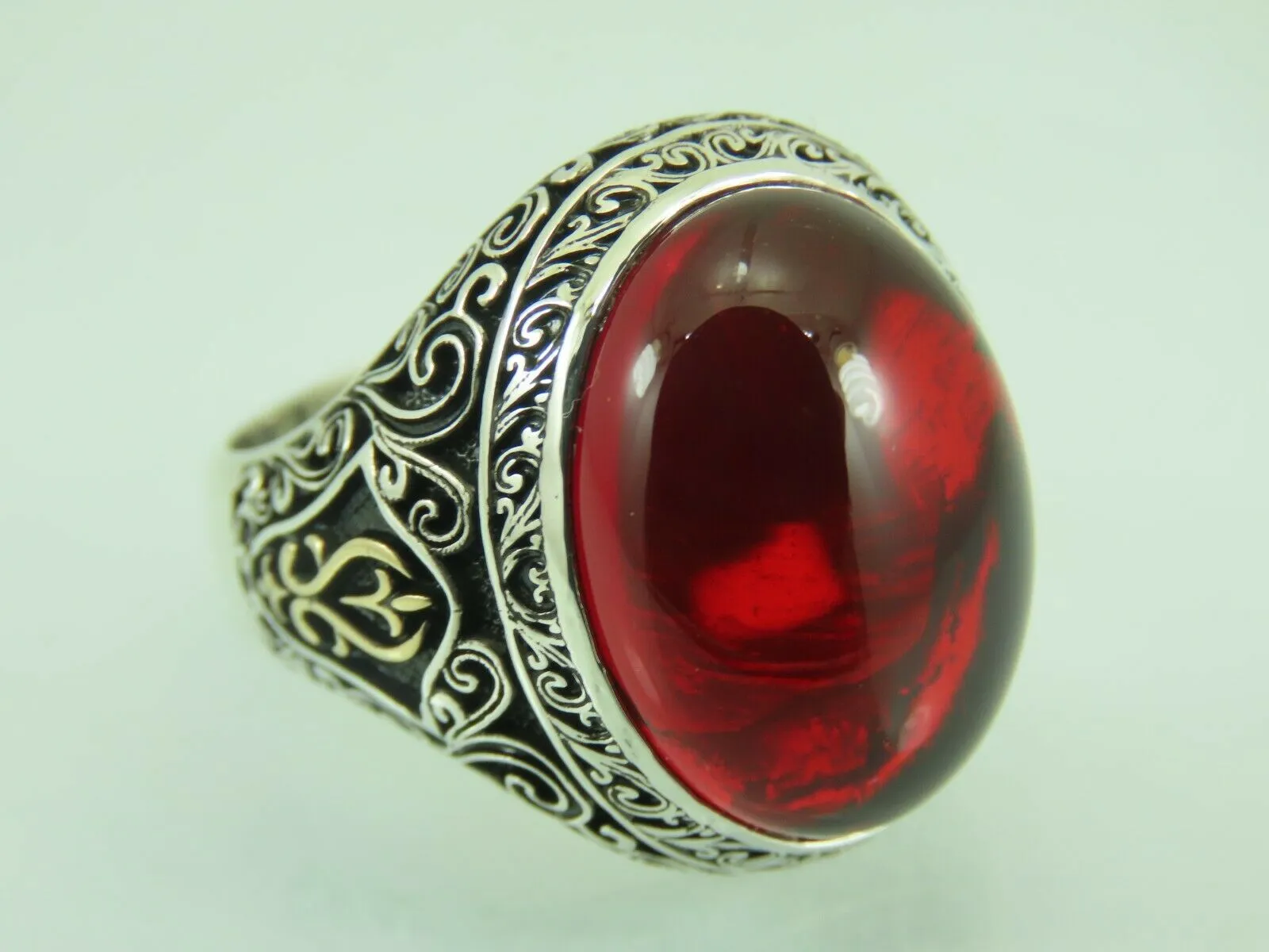 Turkish Handmade Jewelry 925 Sterling Silver Ruby Stone Mens Rings