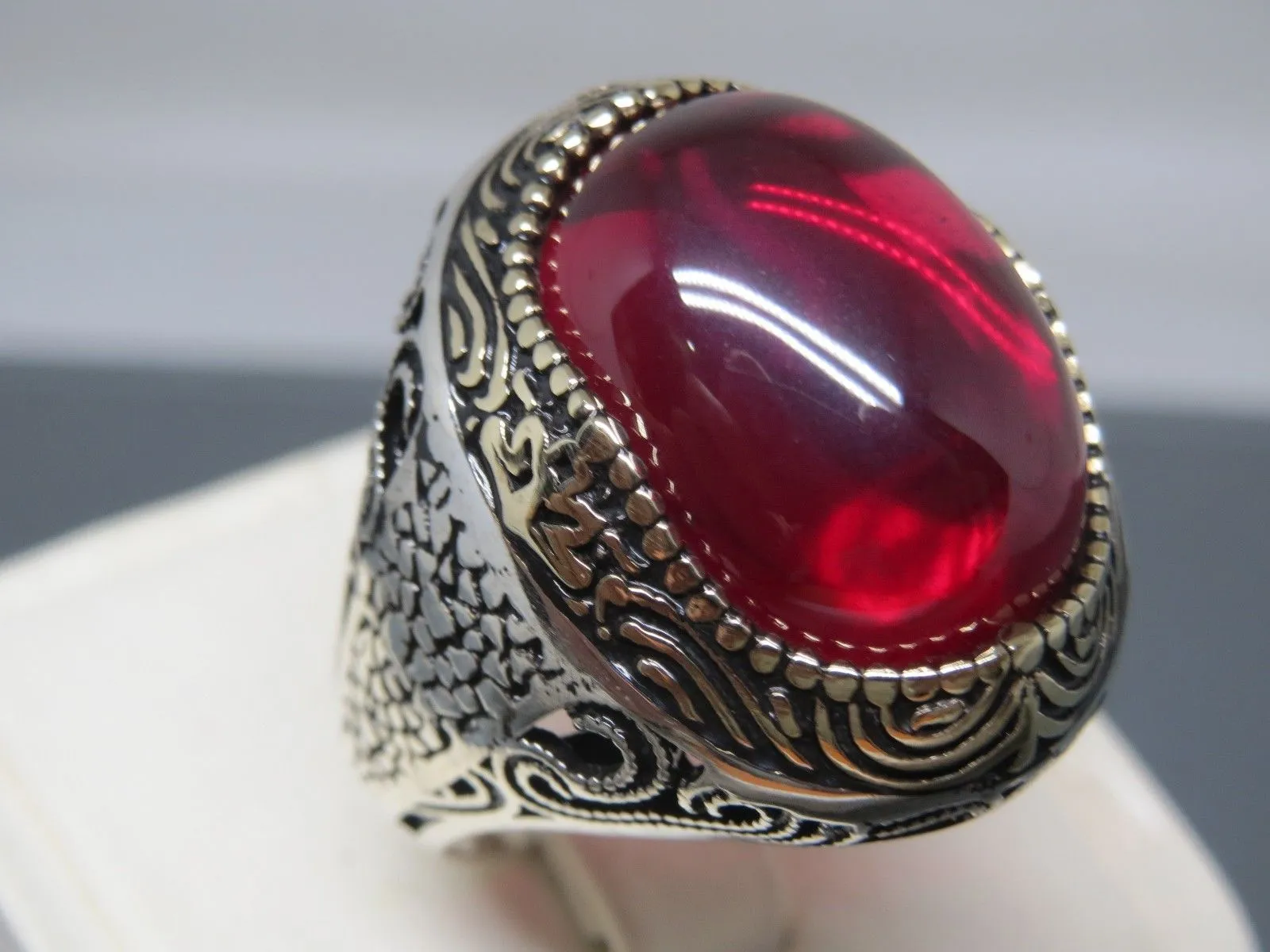 Turkish Handmade Jewelry 925 Sterling Silver Ruby Stone Mens Rings