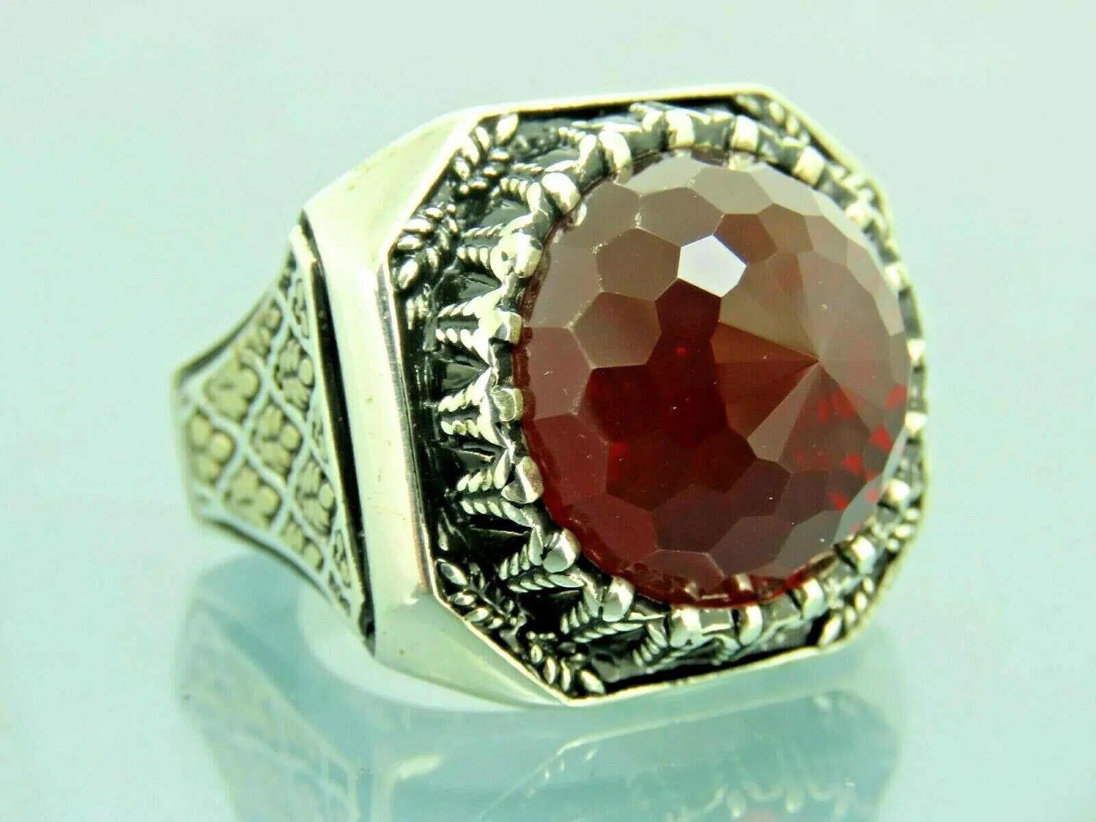 Turkish Handmade Jewelry 925 Sterling Silver Ruby Stone Mens Rings