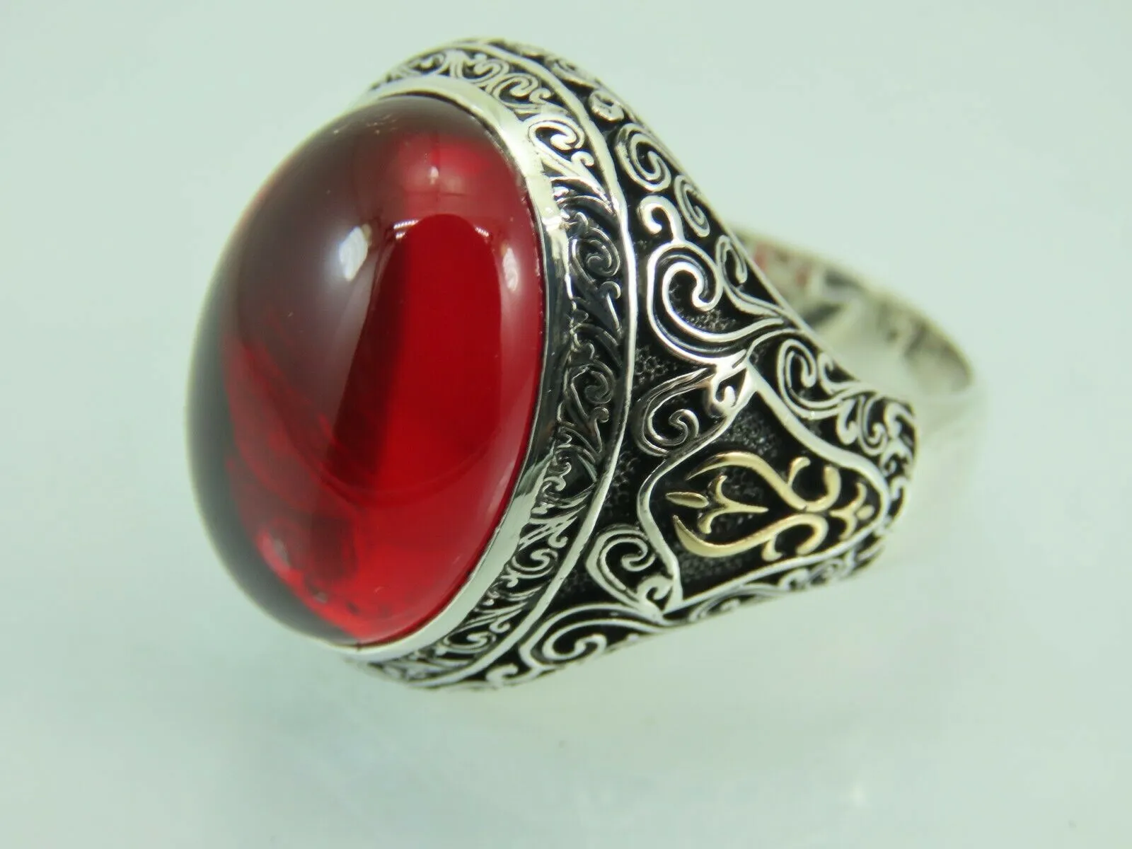 Turkish Handmade Jewelry 925 Sterling Silver Ruby Stone Mens Rings