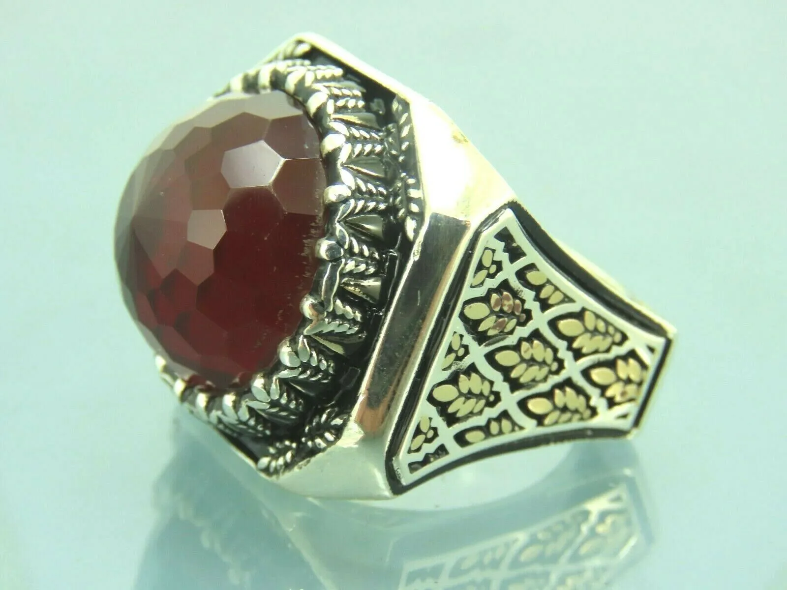Turkish Handmade Jewelry 925 Sterling Silver Ruby Stone Mens Rings