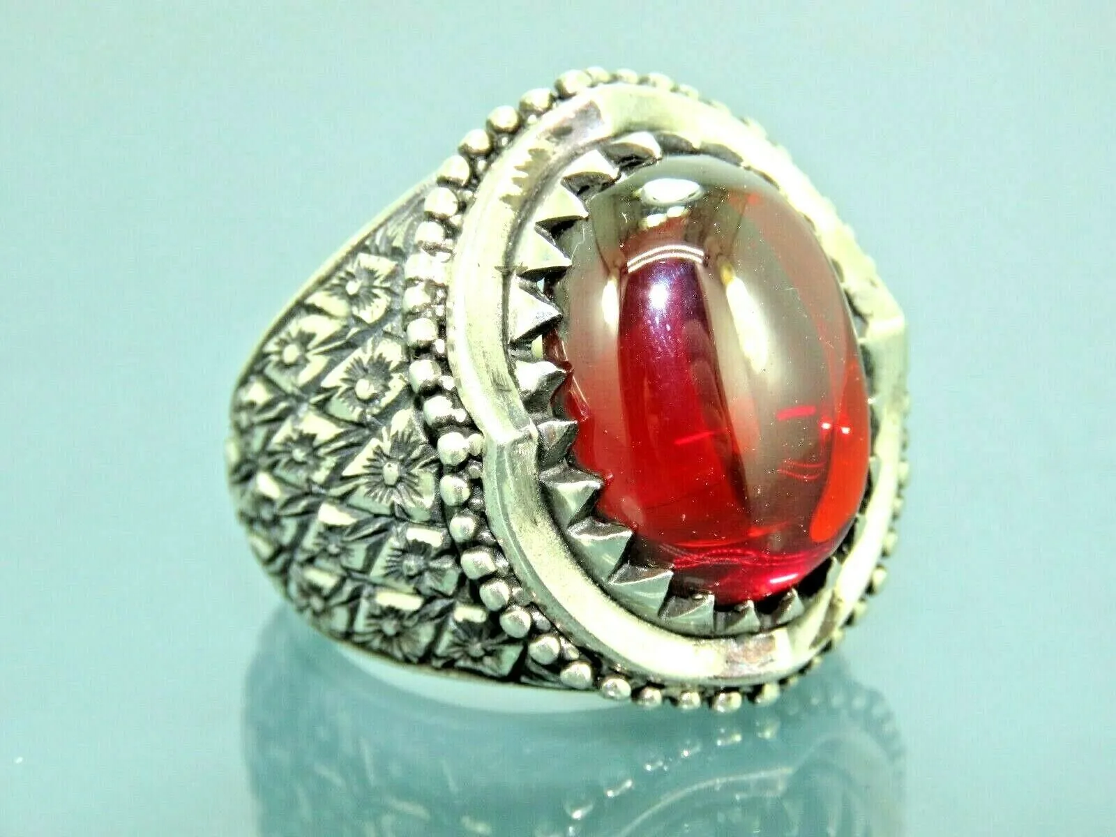 Turkish Handmade Jewelry 925 Sterling Silver Ruby Stone Mens Rings