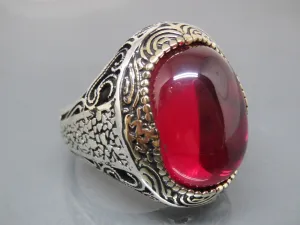 Turkish Handmade Jewelry 925 Sterling Silver Ruby Stone Mens Rings