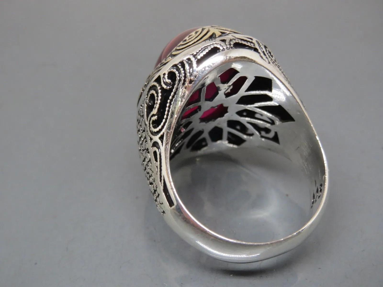 Turkish Handmade Jewelry 925 Sterling Silver Ruby Stone Mens Rings