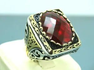 Turkish Handmade Jewelry 925 Sterling Silver Ruby Stone Mens Rings