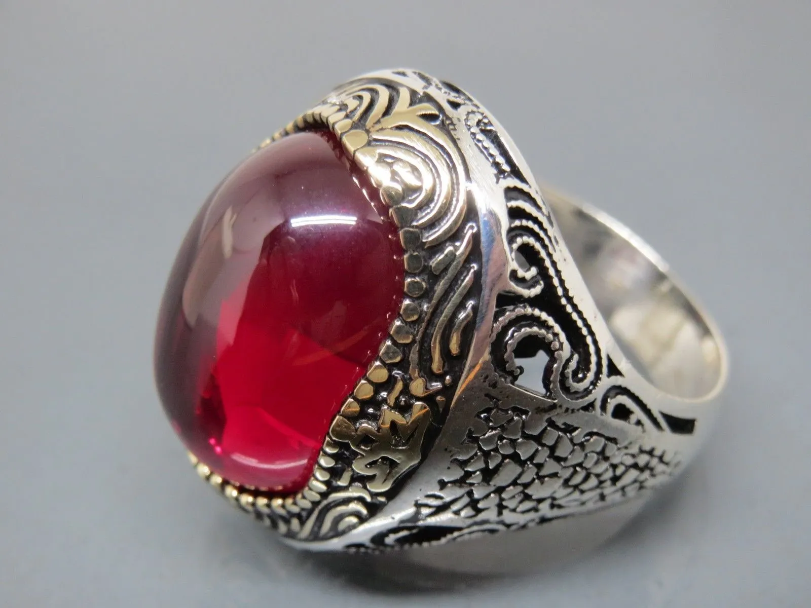 Turkish Handmade Jewelry 925 Sterling Silver Ruby Stone Mens Rings