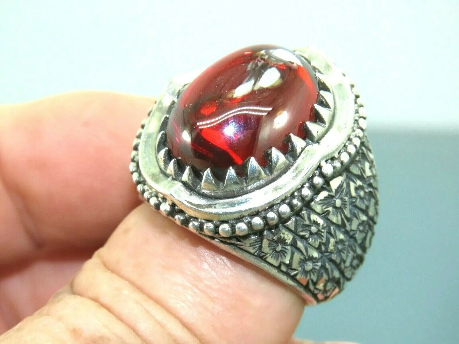 Turkish Handmade Jewelry 925 Sterling Silver Ruby Stone Mens Rings