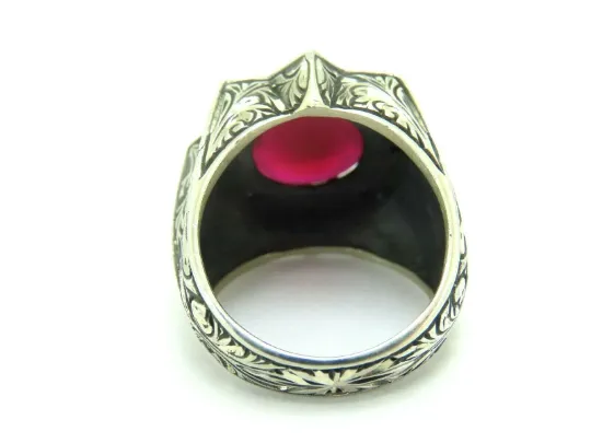 Turkish Handmade Jewelry 925 Sterling Silver Ruby Stone Men's Rings