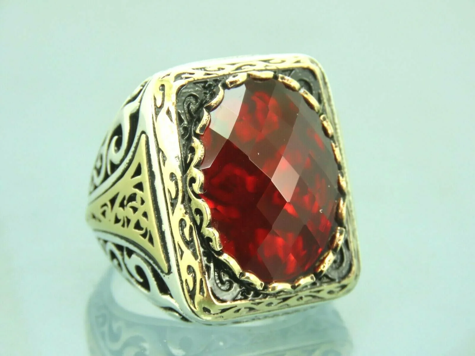 Turkish Handmade Jewelry 925 Sterling Silver Ruby Stone Mens Rings