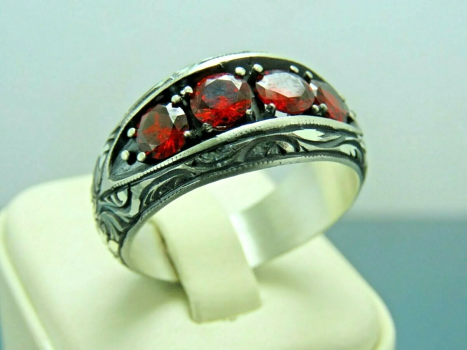 Turkish Handmade Jewelry 925 Sterling Silver Ruby Stone Mens Rings