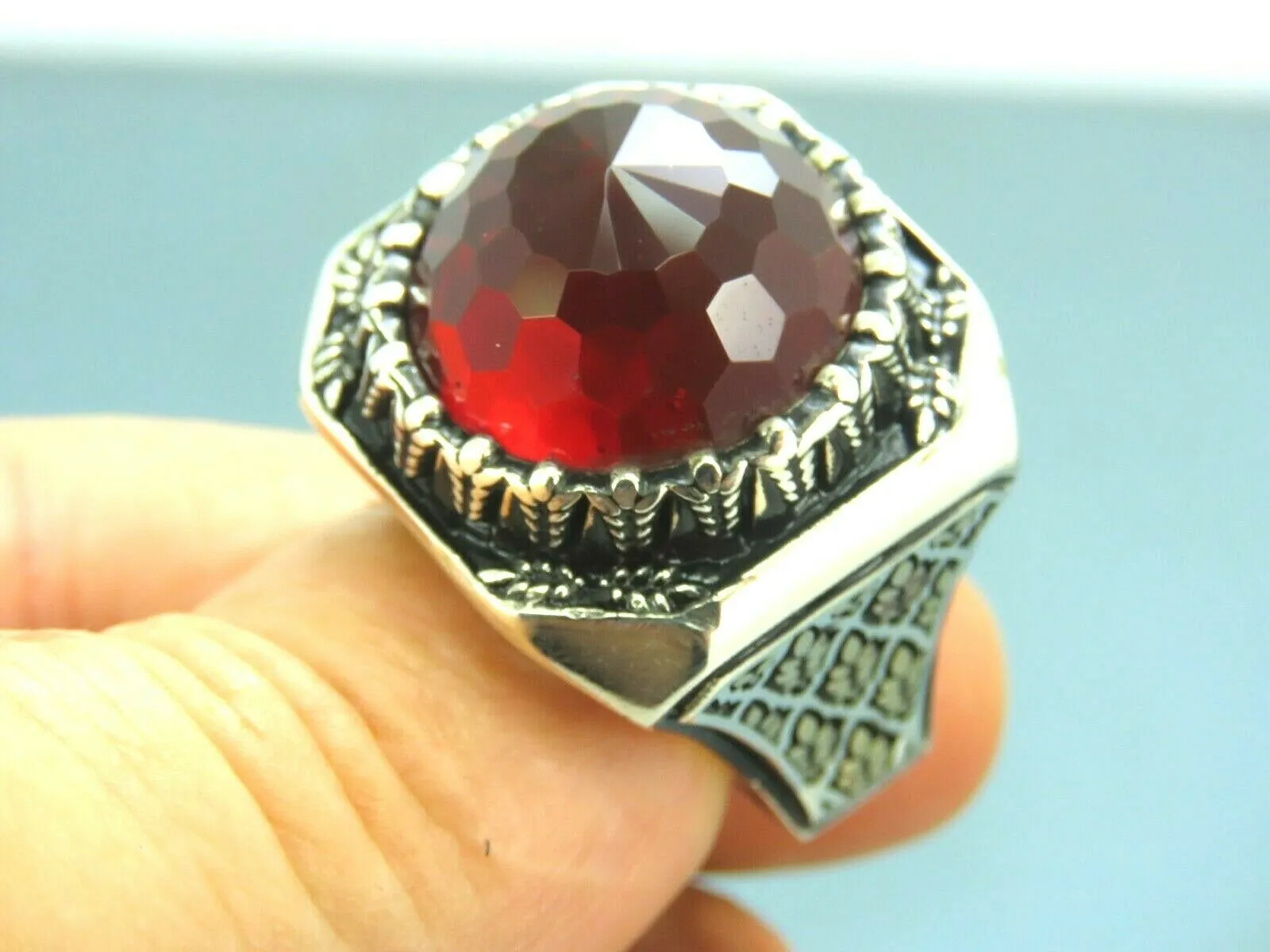 Turkish Handmade Jewelry 925 Sterling Silver Ruby Stone Mens Rings