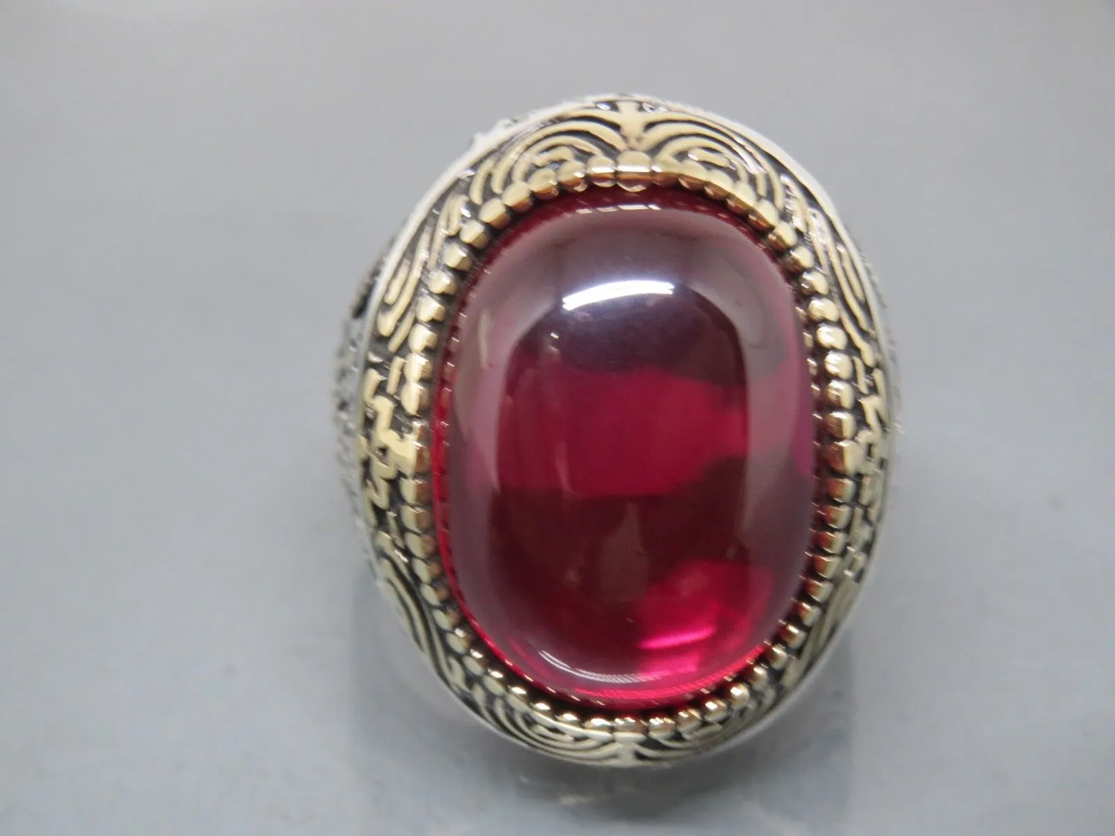 Turkish Handmade Jewelry 925 Sterling Silver Ruby Stone Mens Rings